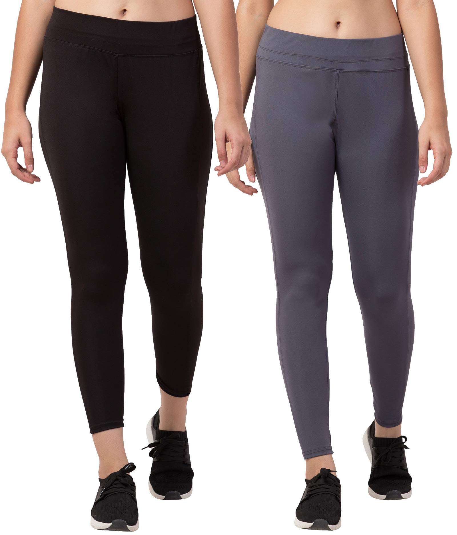 bluecon Women's Black and Dark Grey Polyester Sports Stretchable High Waist Track Pant/Tights/Yoga Pants Pack of 2-picture-24
