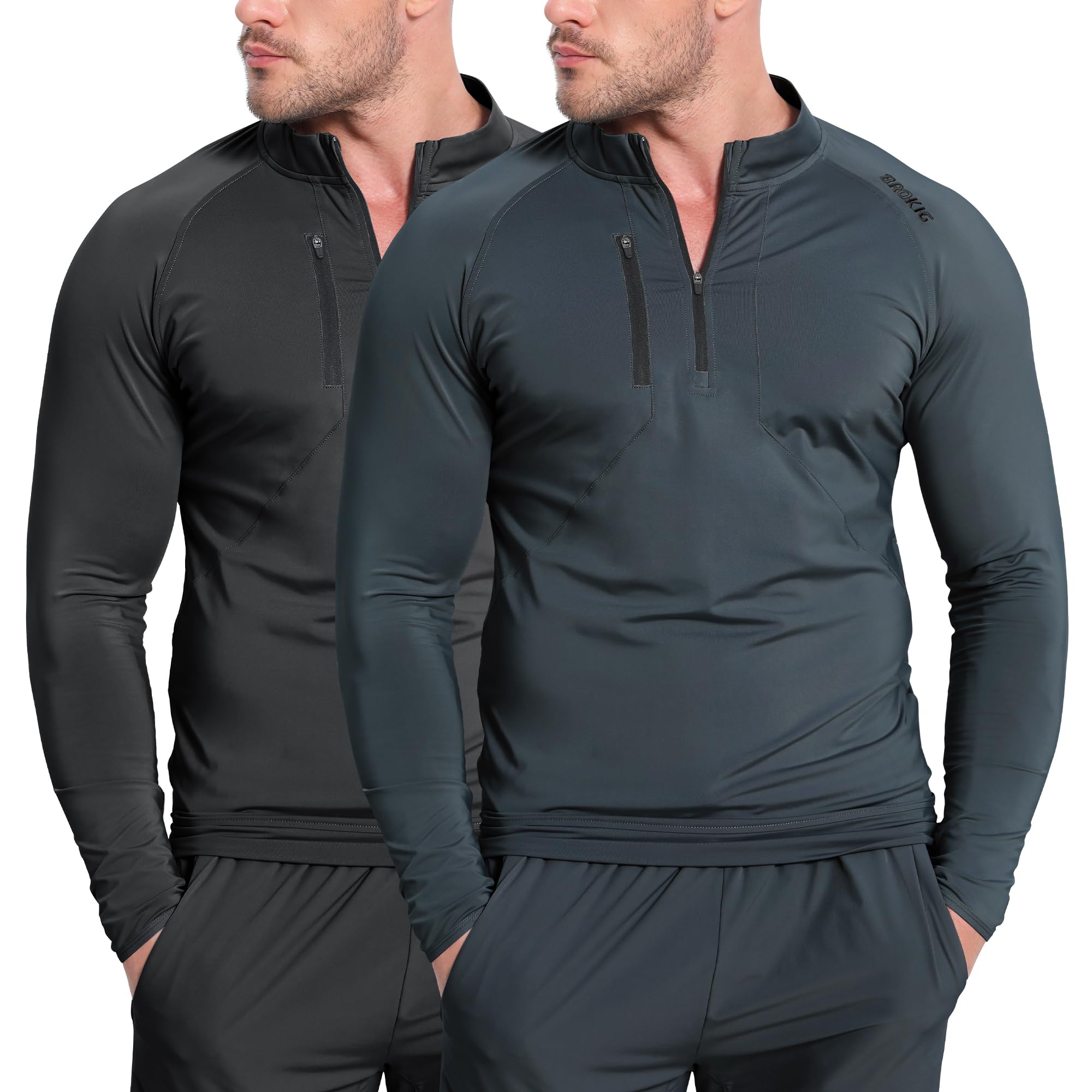 BROKIG WindBreak - Sudadera deportiva de manga larga con cremallera de 1/4 para hombre, ligera, para exteriores, UPF 50+, con bolsillos