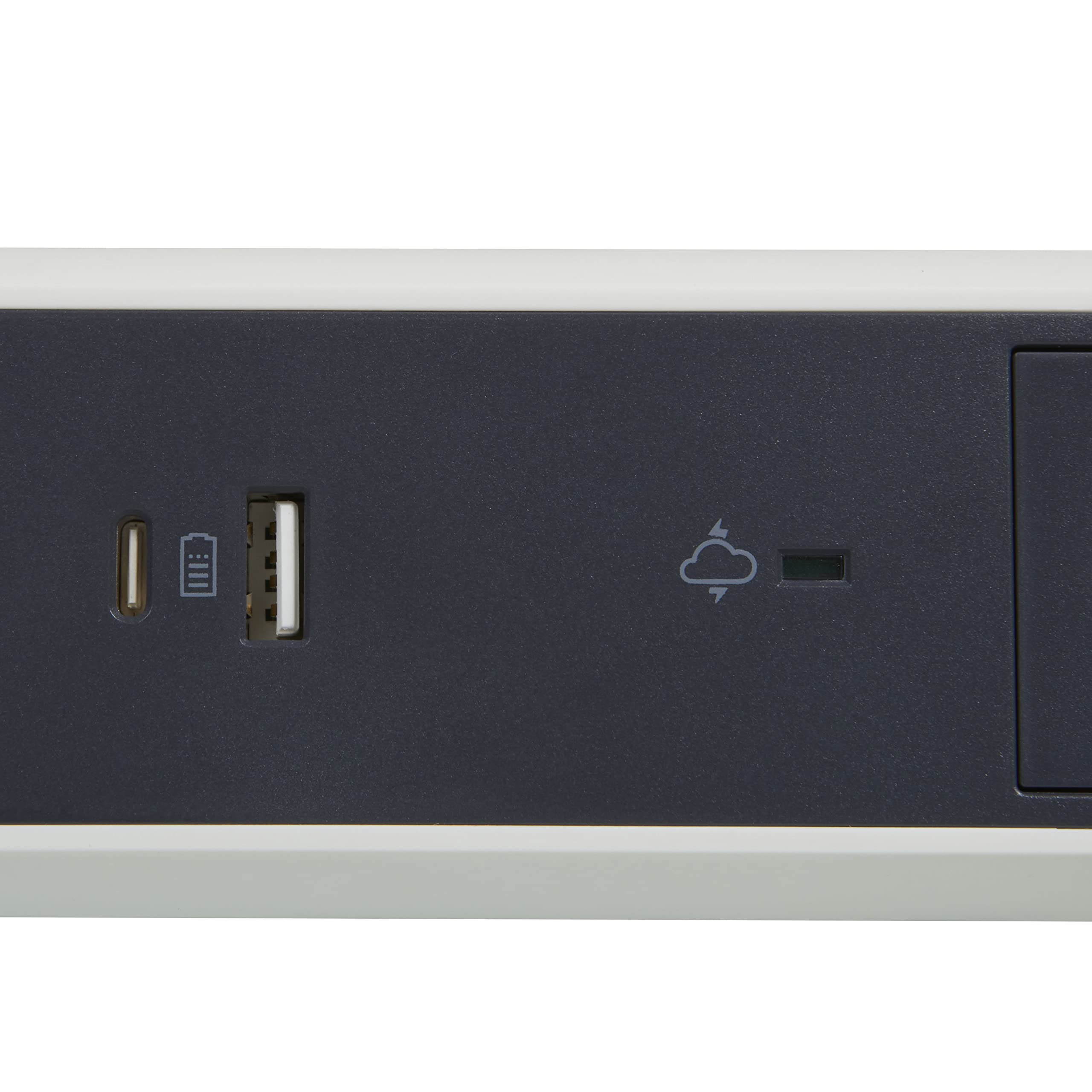 Legrand - Steckdosenleiste drehbar mit 5 Steckdosen, Oberfläche, Überspannungsschutz und USB Type-A+ Typ C - weiß und dunkelgrau