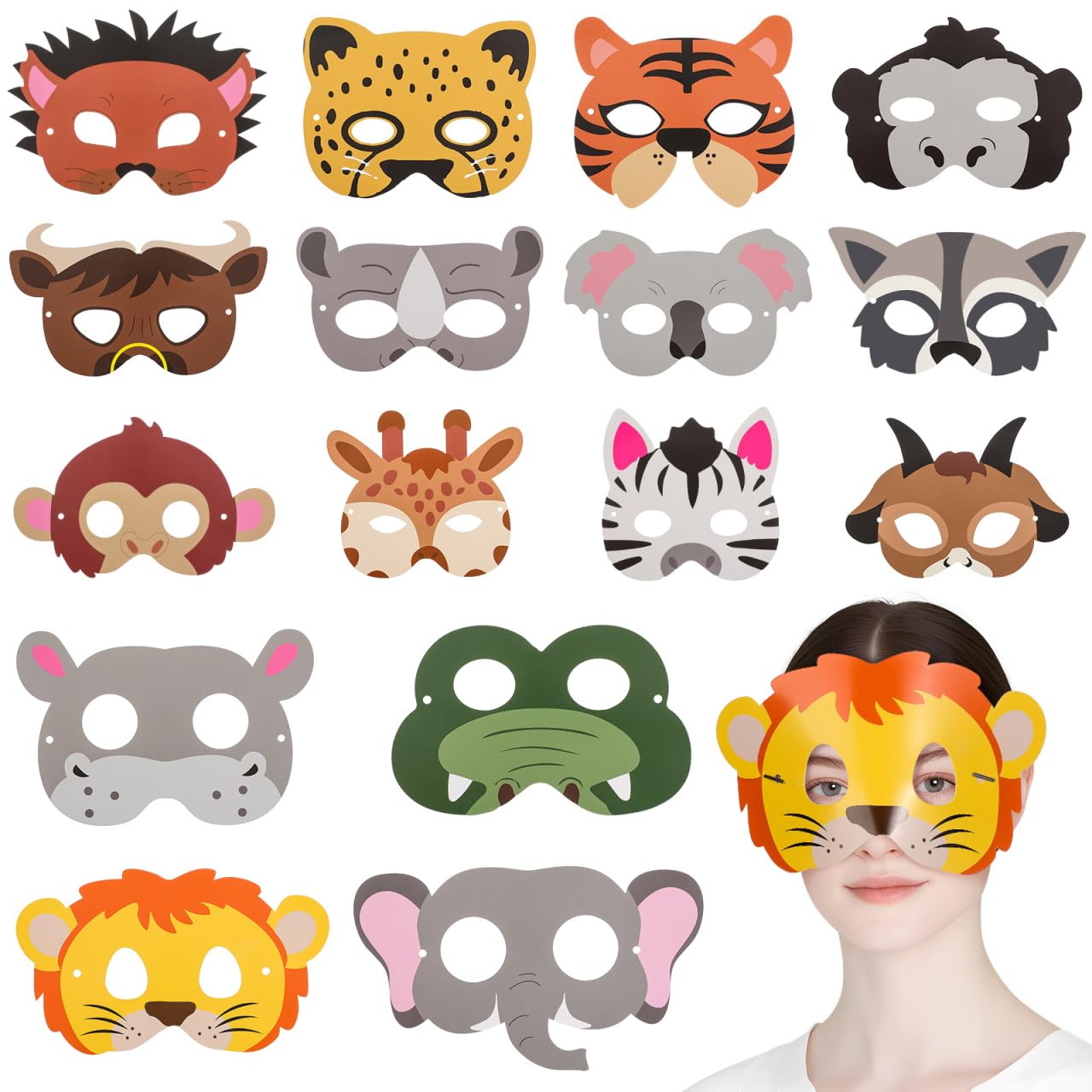 GALPADA 16 Pack Animal Masks for Kids, Assorted Paper Designs