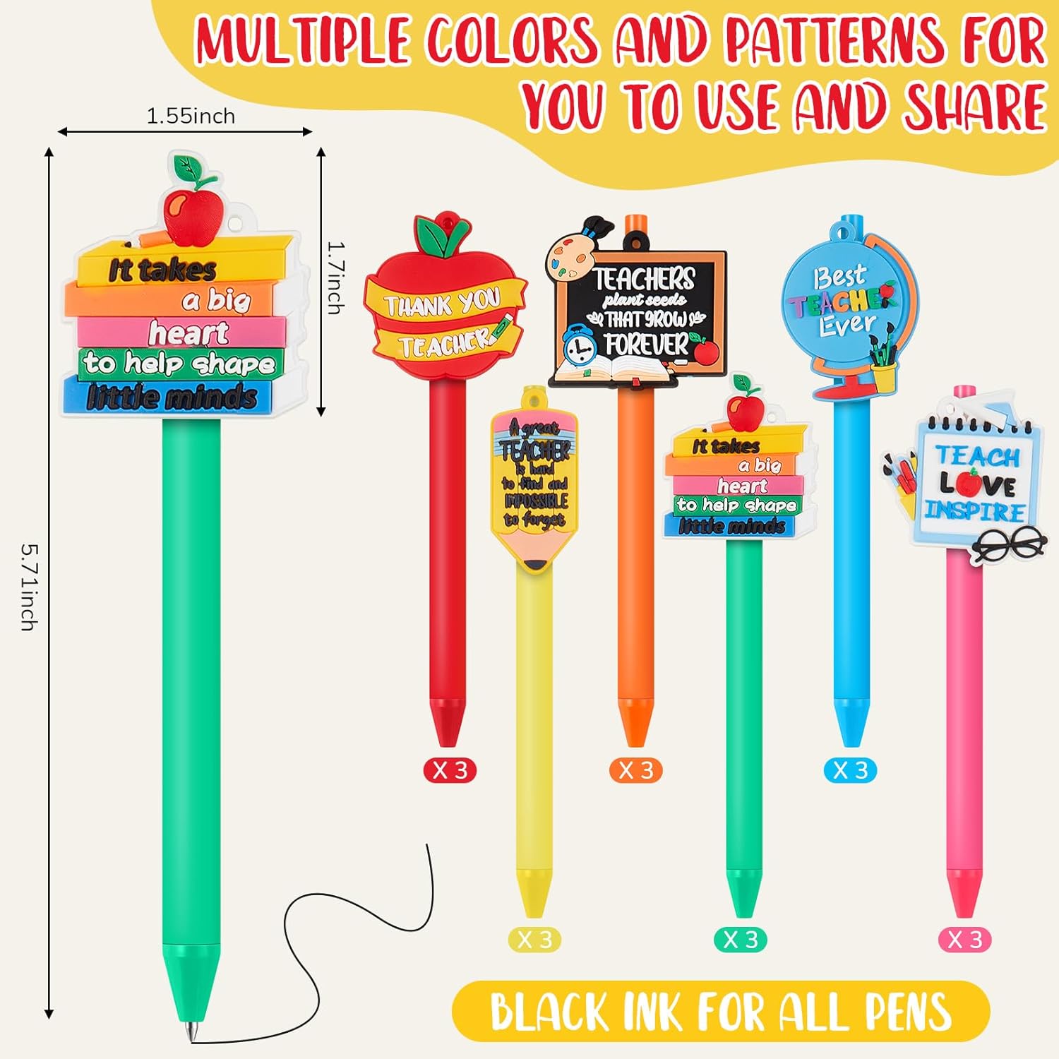 ReliThick 18 Pcs Teacher Pens Gift Bulk Funny Teacher Ballpoint Pens for Thank You Teach Appreciation Gift Graduation Back to School Party Favors Student Office Supplies(Groovy) - Image 3