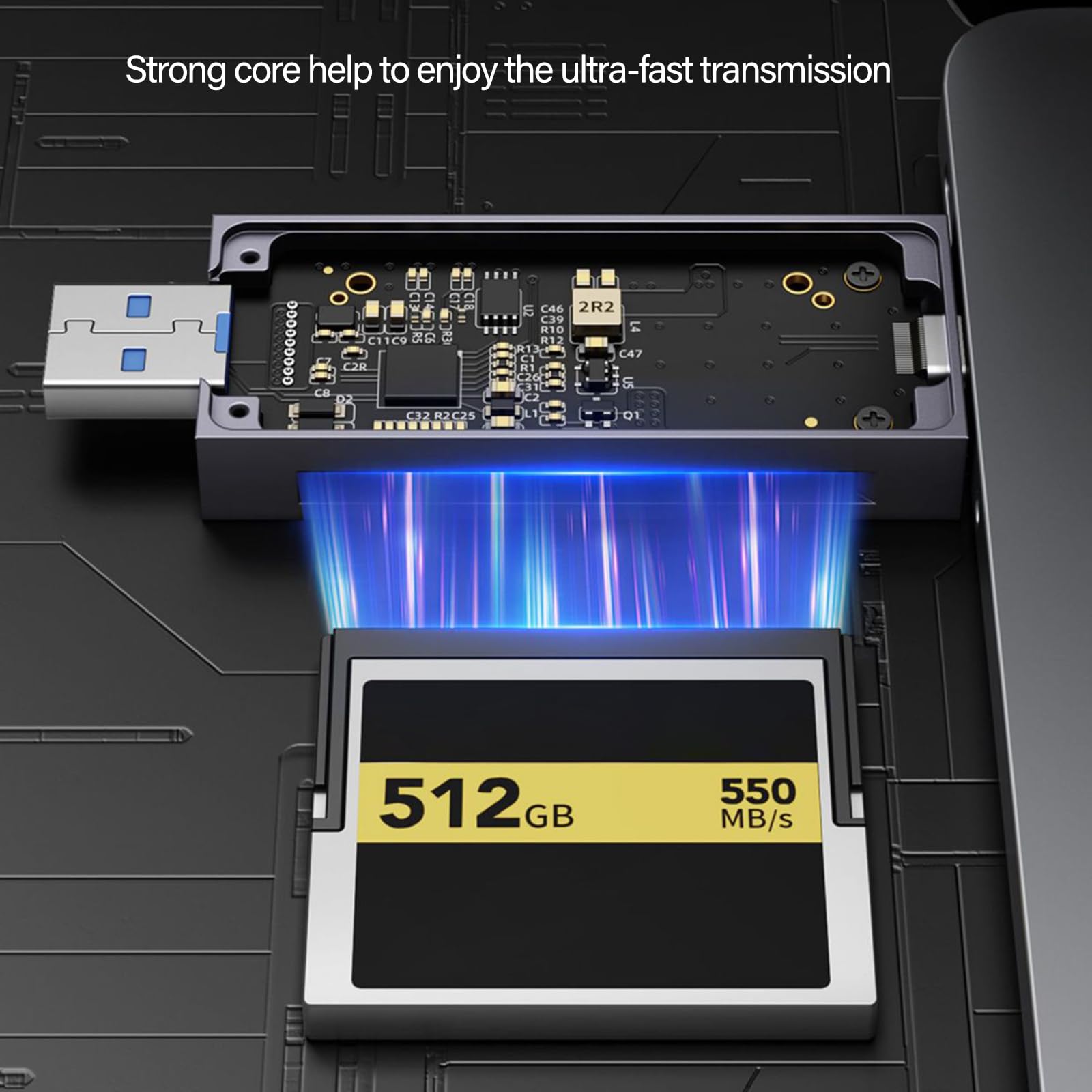 Eficiente lector de tarjetas USB 3.2 de 10 Gbps, transmisión de datos, acceso rápido a los datos a través de USB 3.2 tipo C, aleación de aluminio