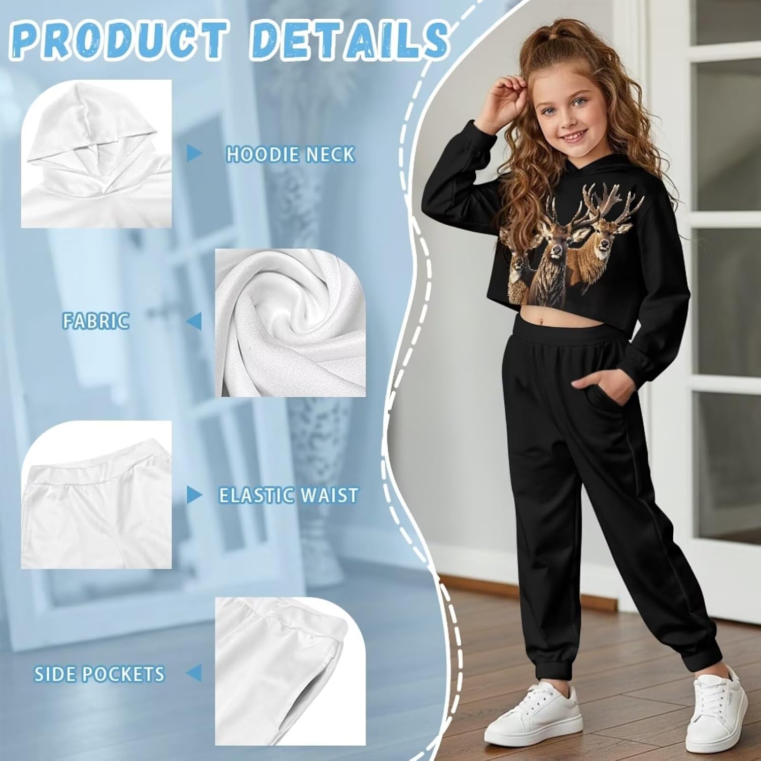 Girls' Workout Top & Bottom Sets 2 Piece Tracksuit Athletic Sweatsuits Sets for Girls Crop Top Hoodies Fall Outfit