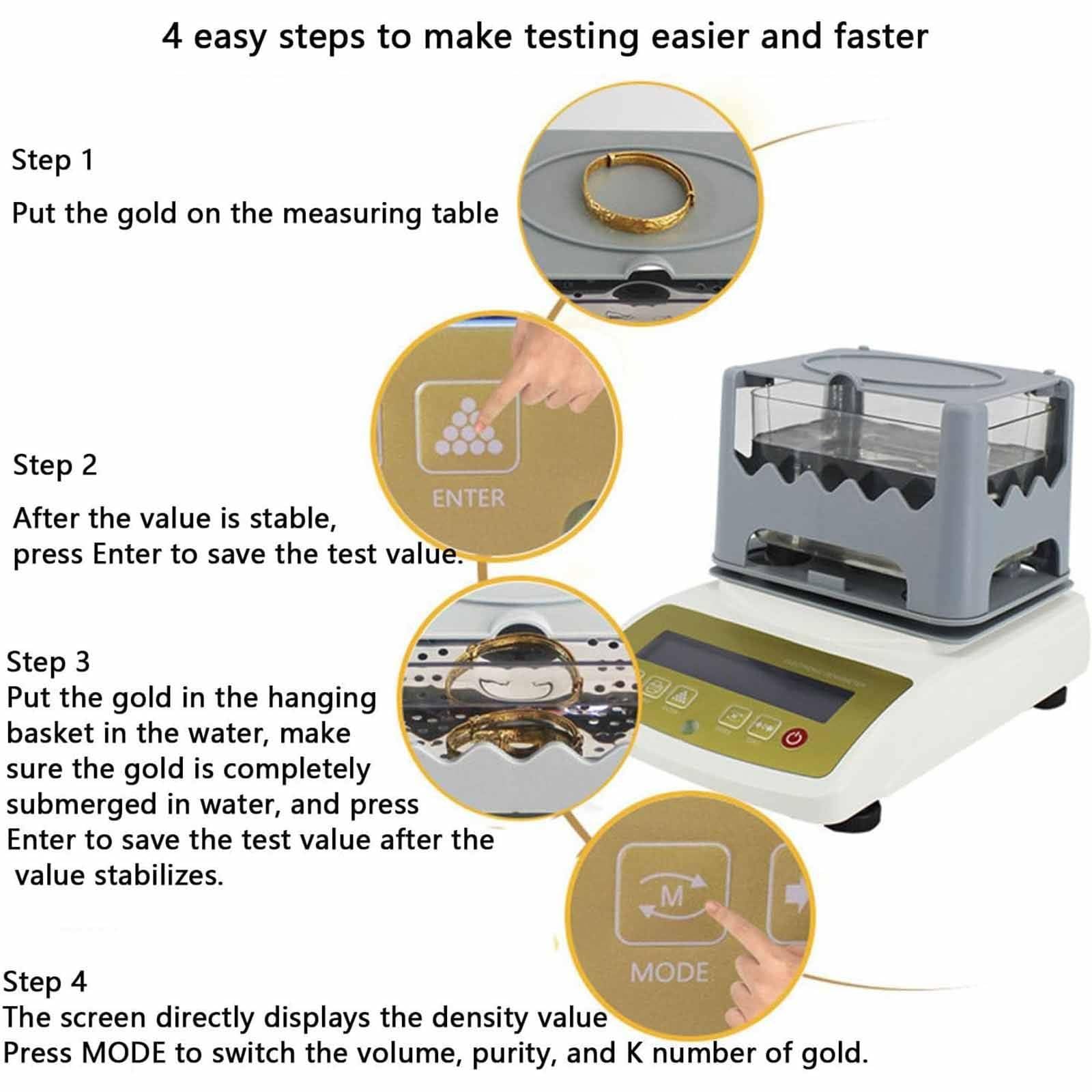 Probador Electrónico De Pureza De Oro, Comprobador Digital De Autenticidad De Metales Preciosos, Medidor De Pureza De Oro, Densímetro para Laboratorios, Joyerías Y Bancos 300K
