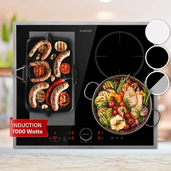 Klarstein Induction Hob, 7000W Electric Hobs Induction Cooker, 4 Ring Electric Pan Hob, Built-In Table Top Cookers w/ 4 Hobs, Touch Control, Inductions Heater Cooktops, Hot Plates for Cooking