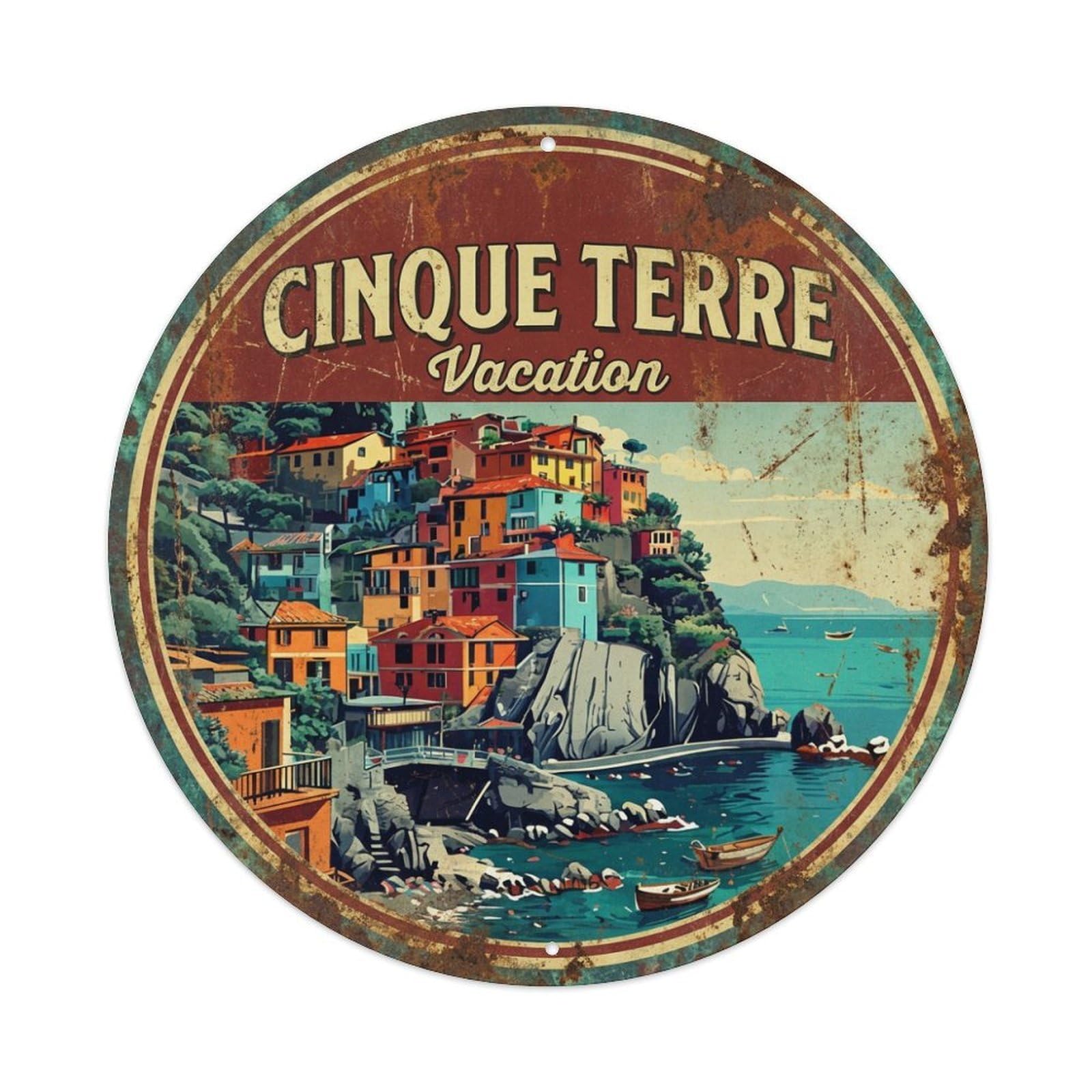 Vintage Travel Cinque Terre Italy Holiday Metal Tin Sign