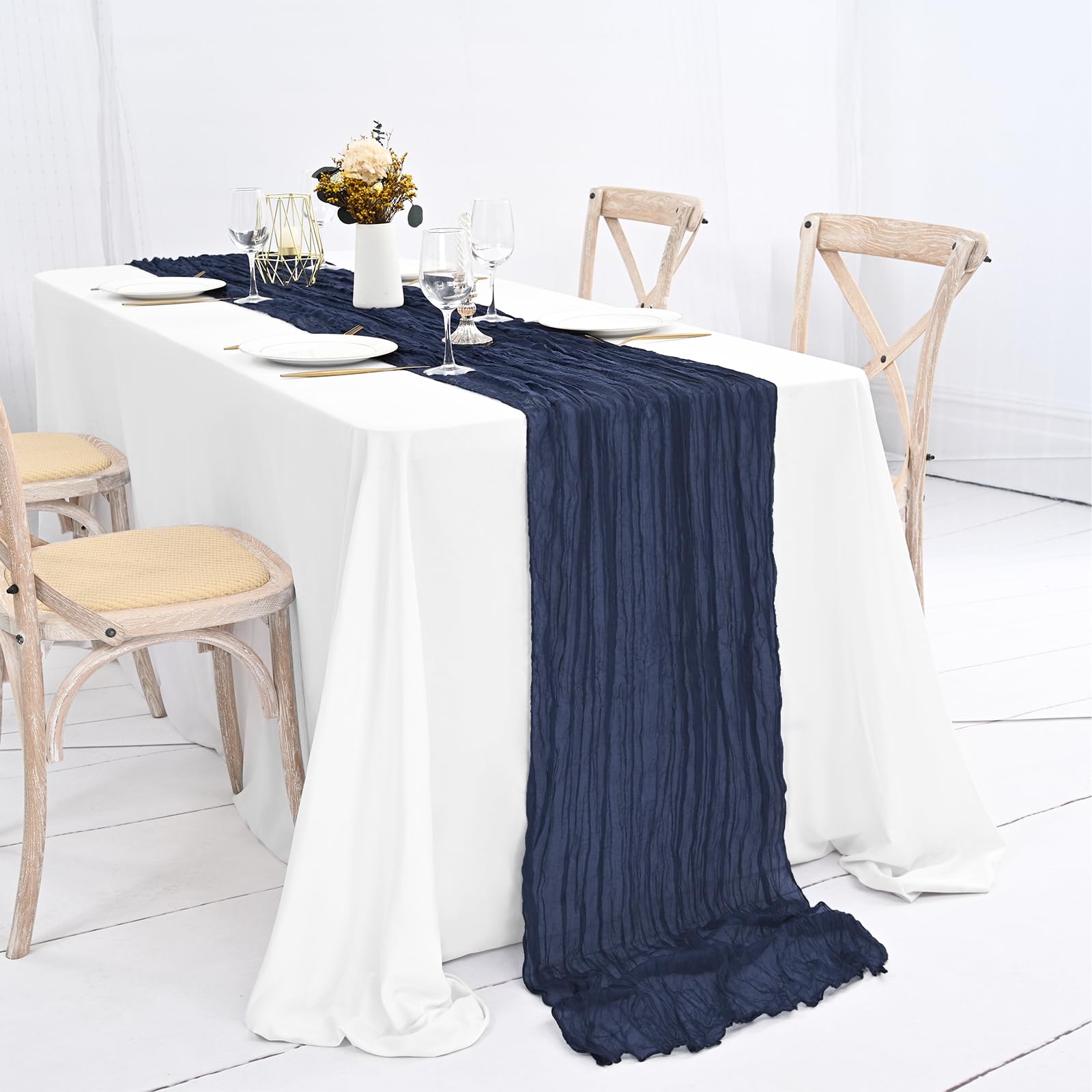 Amazon｜24ピース ネイビーブルー チーズクロス テーブルランナー 10