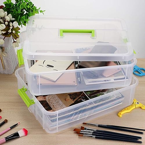 Miniatura 41 de BTSKY Caja de almacenamiento portátil multiusos de 2 capas, organizador de almacenamiento portátil multiusos para organizar papelería, costura, Gris
