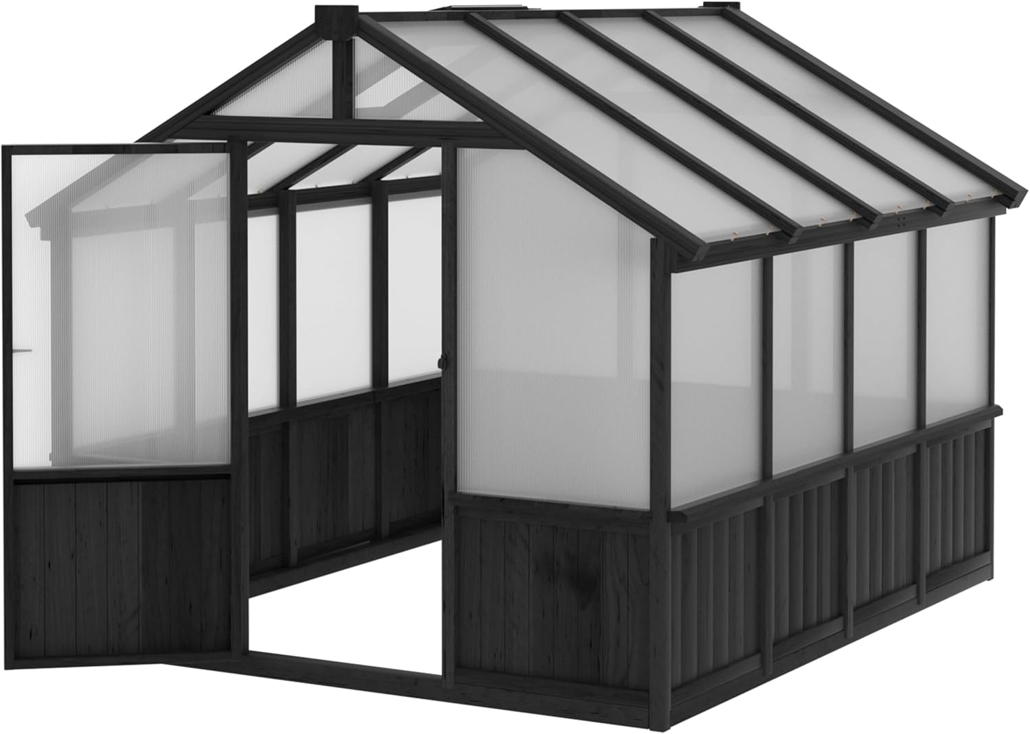 MUPATER 8 x 8FT Wooden Polycarbonate Greenhouse with 6mm Polycarbonate Panels for UV Protection, Ventilated Window & Lockable Door, Walk-in Greenhouse for Outdoors, Patio, Backyard, Black