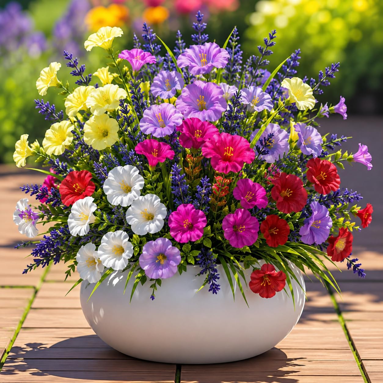 ATAVSADN 18 Bundles Artificial Flowers for Outdoors, Artificial Plants Outdoor, Silk Morning Glory Flowers And Lavender, UV Resistant Fake Flowers, for outside Planters, Porch, Patio, Garden