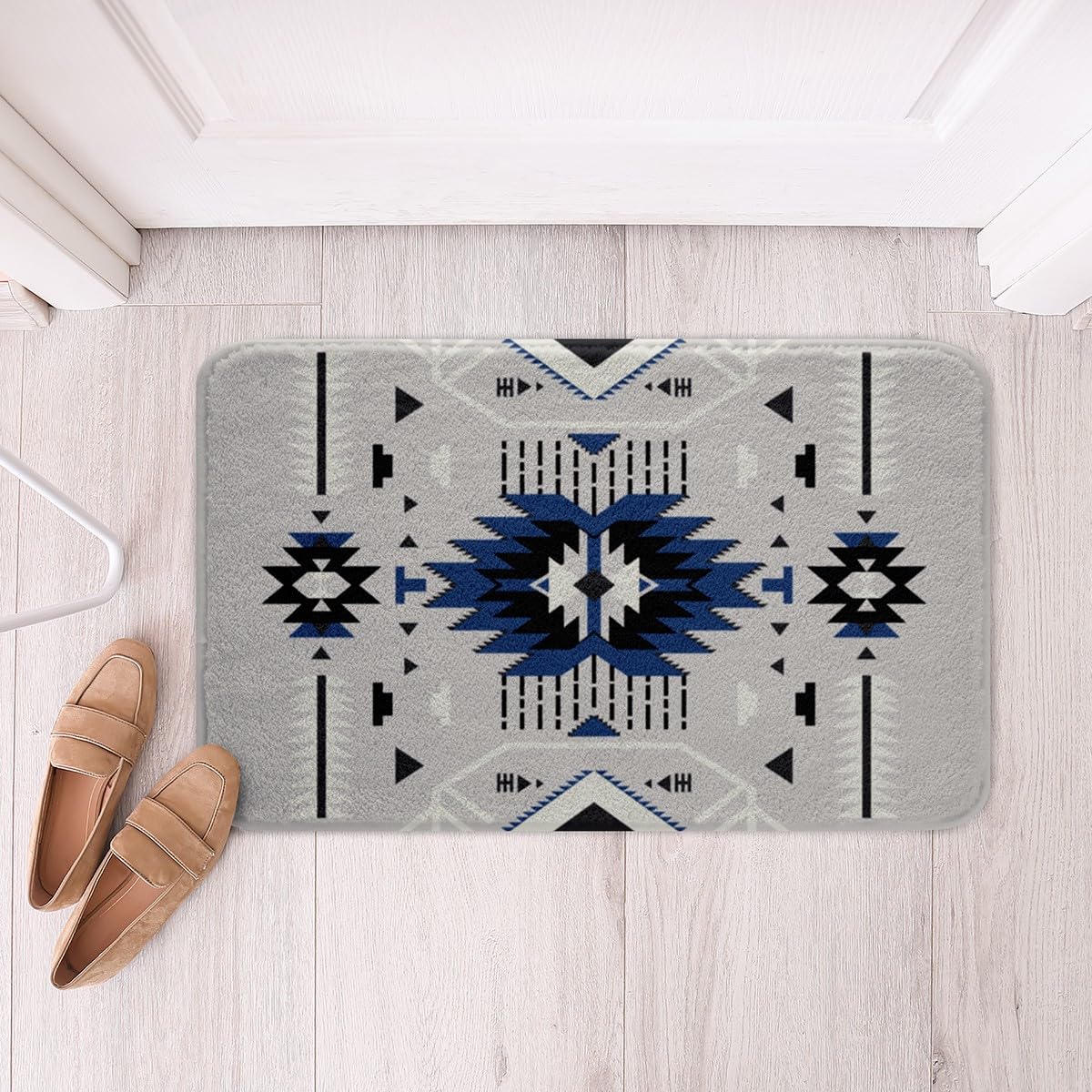 Southwest Bathroom Rug Grey Non Slip Bath Mat Adults Rustic Geometric Arrow Abstract Shaggy Absorbent Floor Mat for Kids Girls Boys Men Indian Tribal