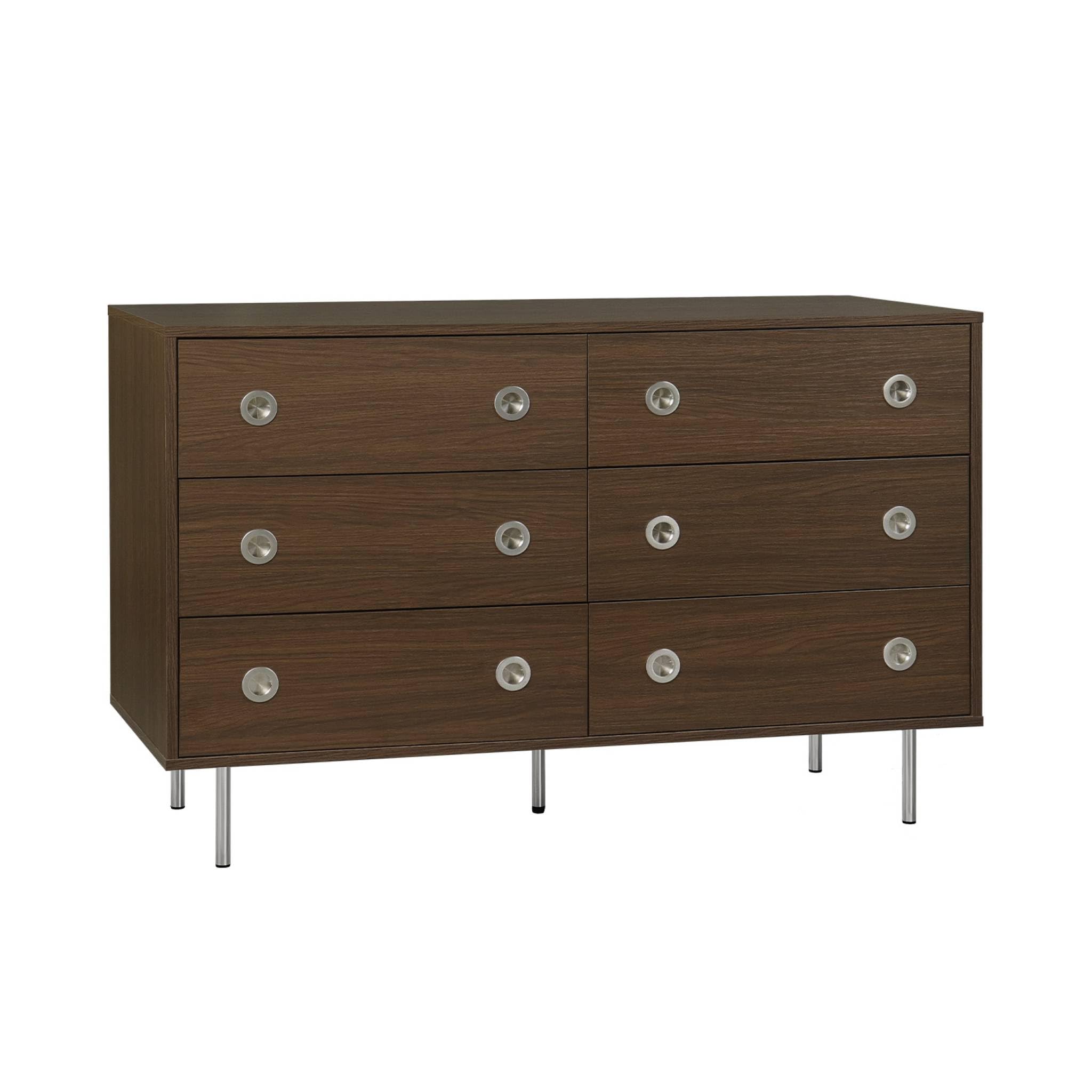 sweeek - Commode Vintage décor Bois et Acier Inoxydable 6 tiroirs Noyer - Shelby