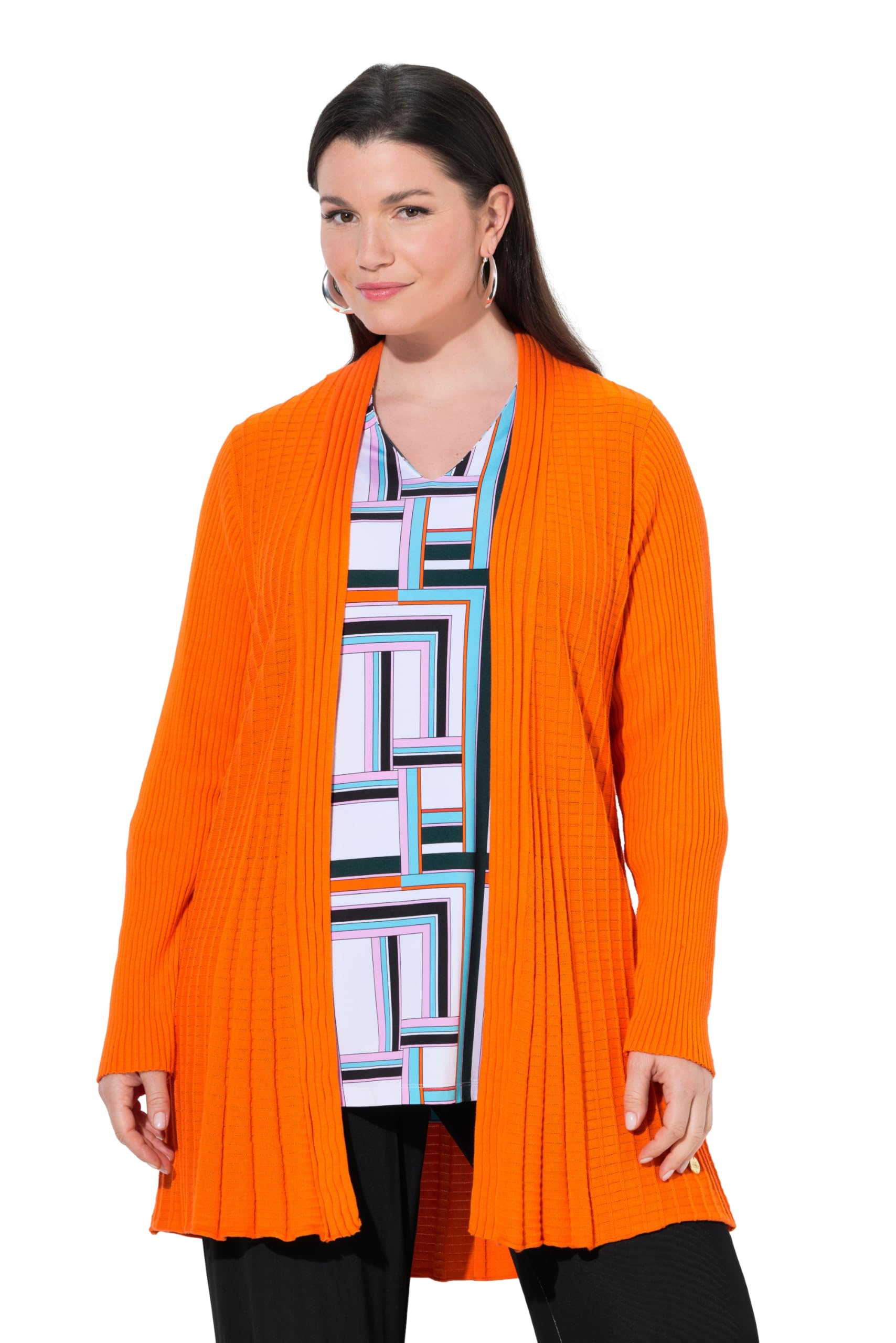 Ulla Popken Damen große Größen Übergrößen Plus Size Plissee-Strickjacke, A-Linie, Schalkragen, Langarm 837597