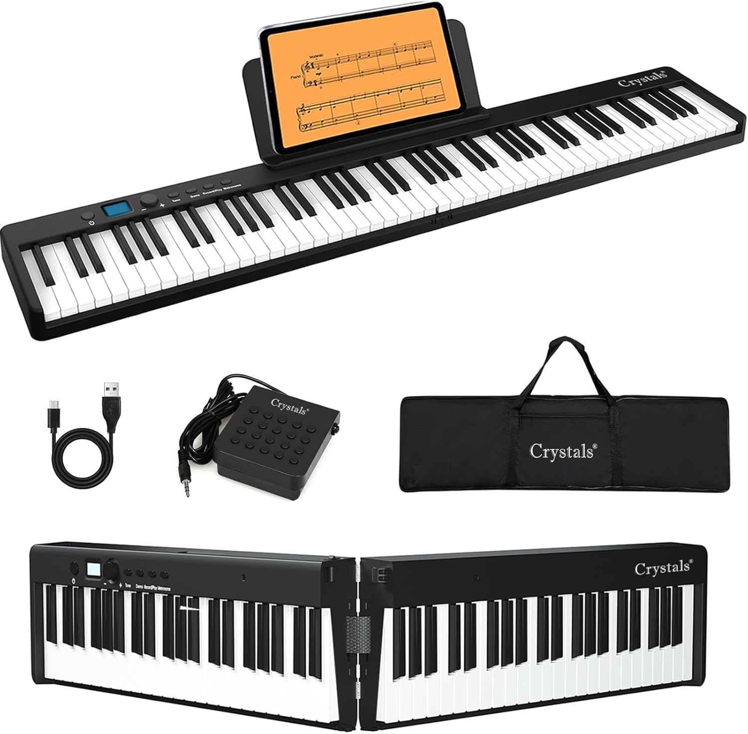 Crystals 88 Full Size Keys Keyboard Piano, Foldable MIDI Digital