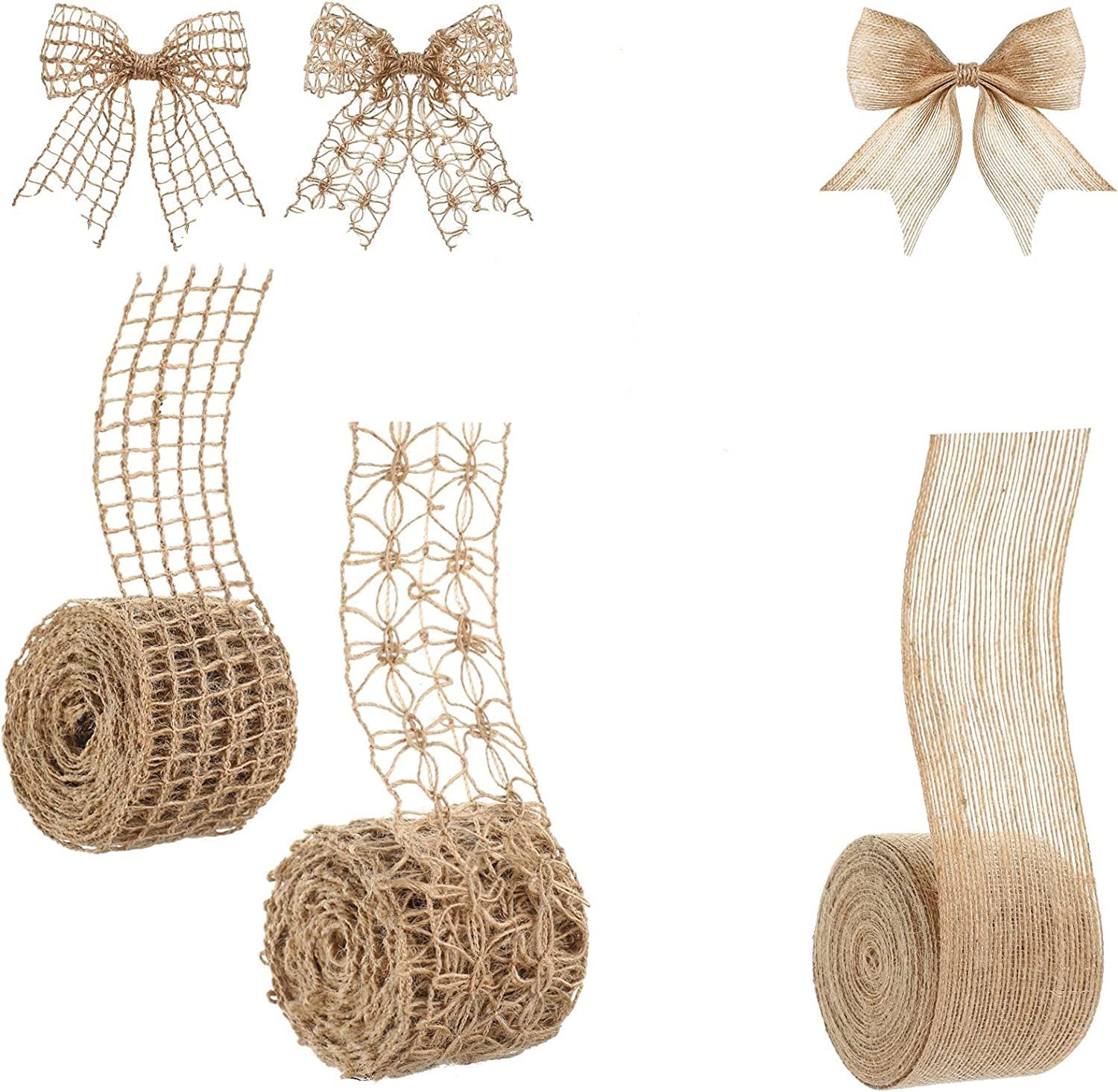 FDDTY 3 Rolls Natural Jute Burlap Lace Ribbon Mesh Burlap Ribbon Weeding Ribbon Trim Craft Wrapping Ribbon for Wedding, Birthday, Christmas, Baby Shower Celebrations