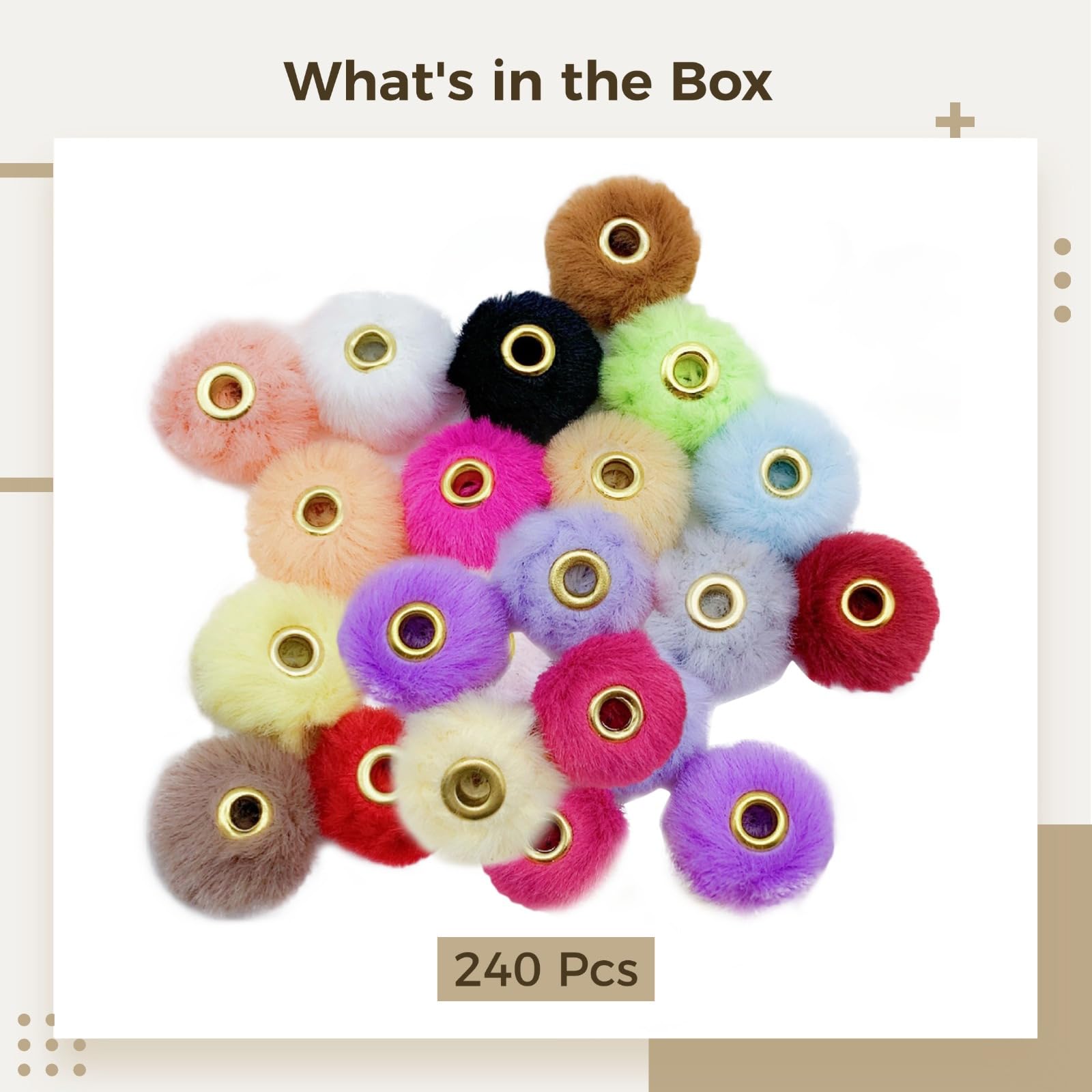 Bastelzubehör, bunte Pompons zum Basteln, kreative Geschenke, Schlüsselanhänger, 20 mm, gemischte Farben, weiche, flauschige Kugelperlen mit Kupferloch, Perlen zum Selbermachen für Schmuckherstellung