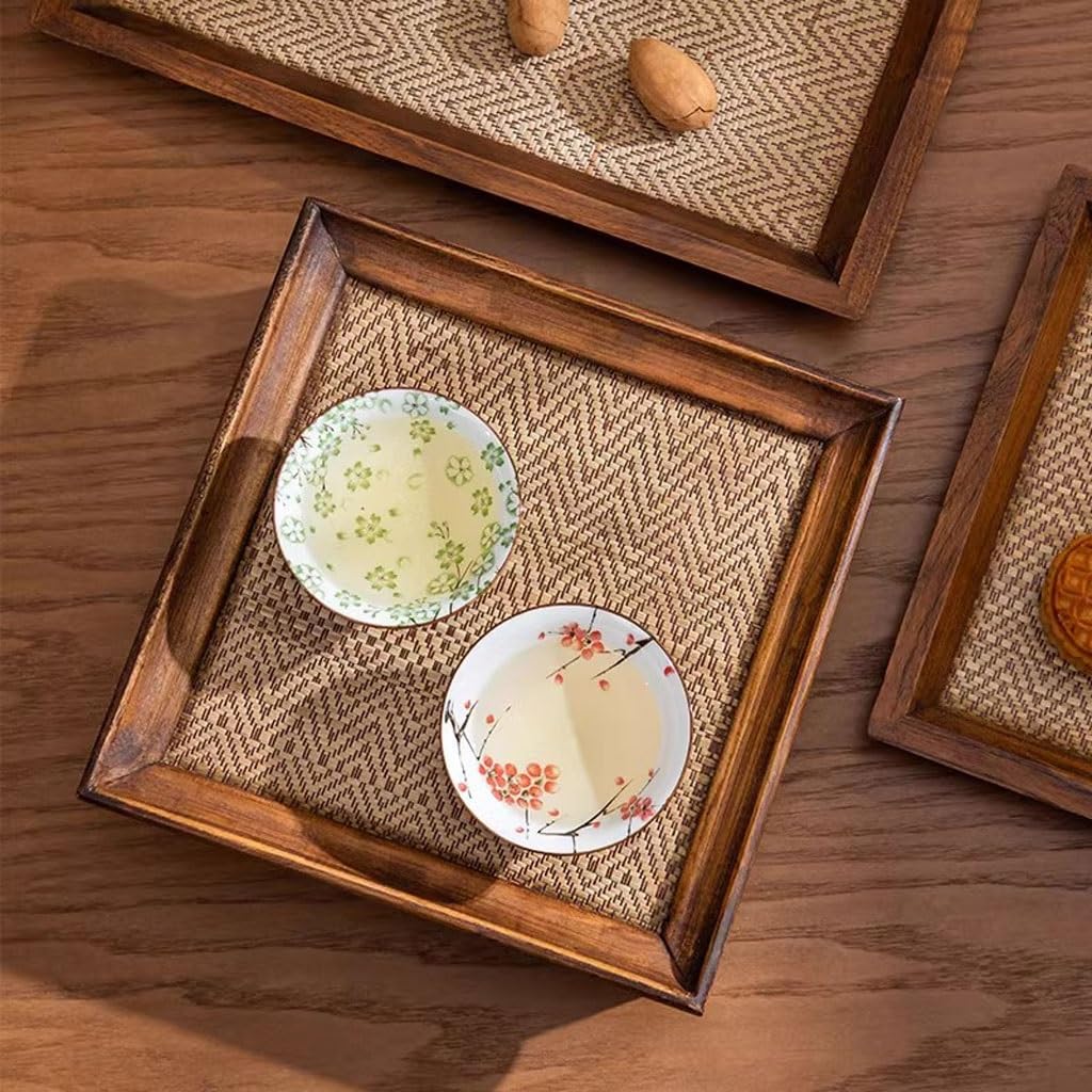 Bandeja Cuadrada de Madera Retro para Servir: Bandeja pequeña para té para Uso doméstico, Ideal para Tazas de té y Aperitivos, té seco y presentación de Alimentos.