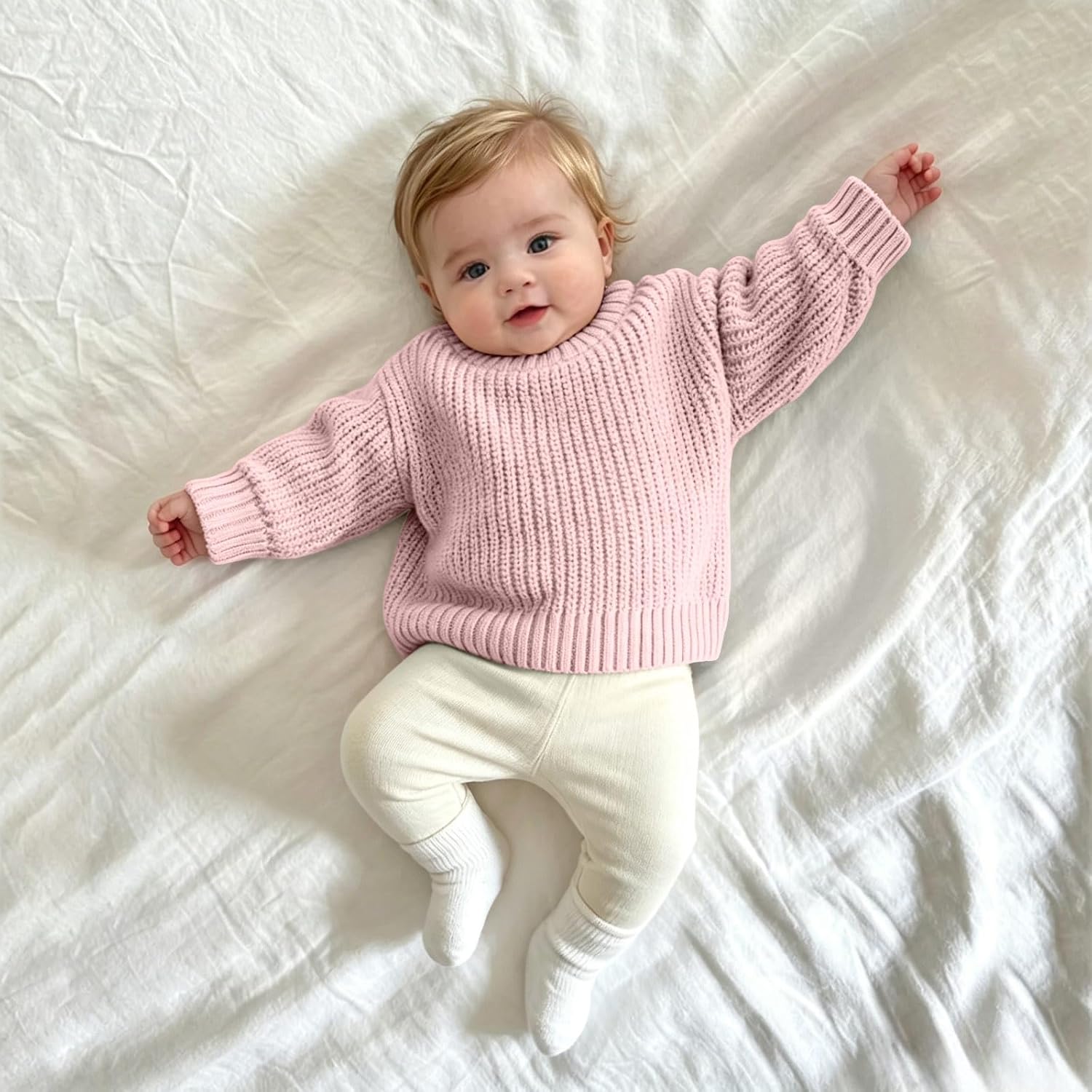 Oplxuo Boys Girls Chunky Knit Sweater Crew Neck Long Sleeve Casual Pullover