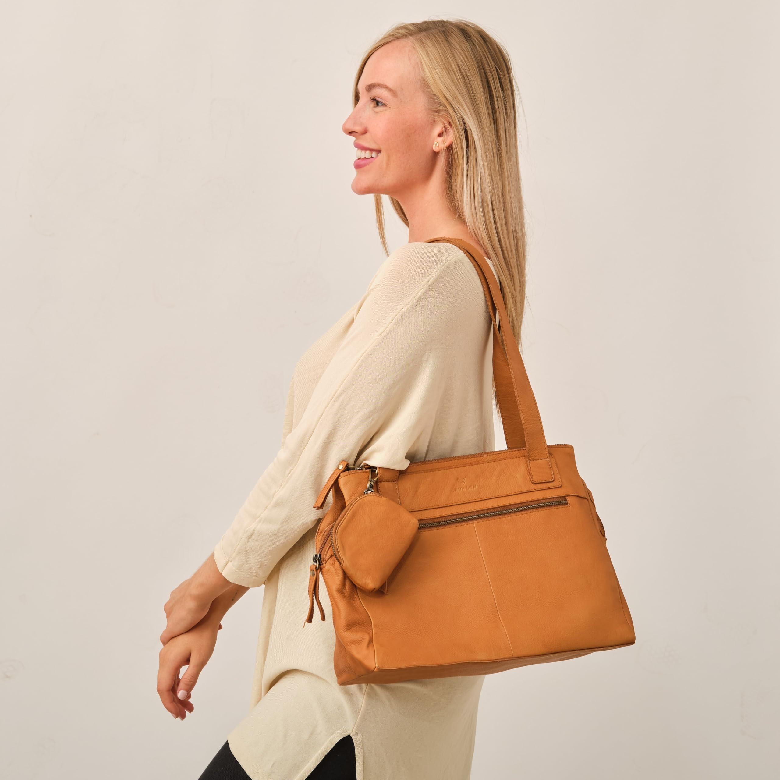 Bolso Tote Bag Mujer Piel Auténtica - Bolso Mujer Grande con Estilo - Tote Bag de Cuero con múltiples Cremalleras - Muchos Compartimentos para uso diario – Monedero de Regalo.