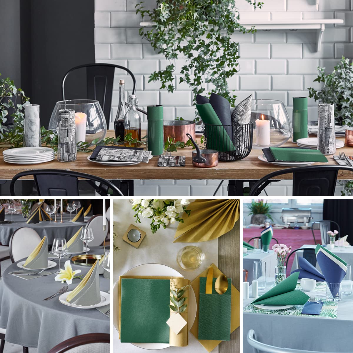 PAW Airlaid Pocket Serwetki (39 x 40 cm) I 50 sztuk I Gładka I Tkanina I Elegancka Dekoracja Stołu I HoReCa I Na okazje, takie jak wesela, imprezy, Boże Narodzenie I Kolor: Dark Green