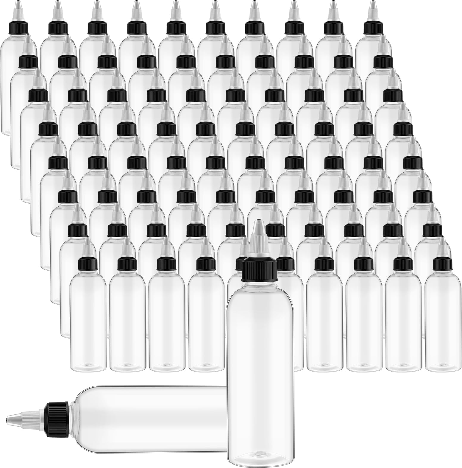 Tanlade 300 Pcs 2oz Plastic Squeeze Bottles Bulk Boston Dispensing Empty Hair Oil Bottles with Twist Cap for Essential Oils Hair Applicator Liquids Condiment Dispenser