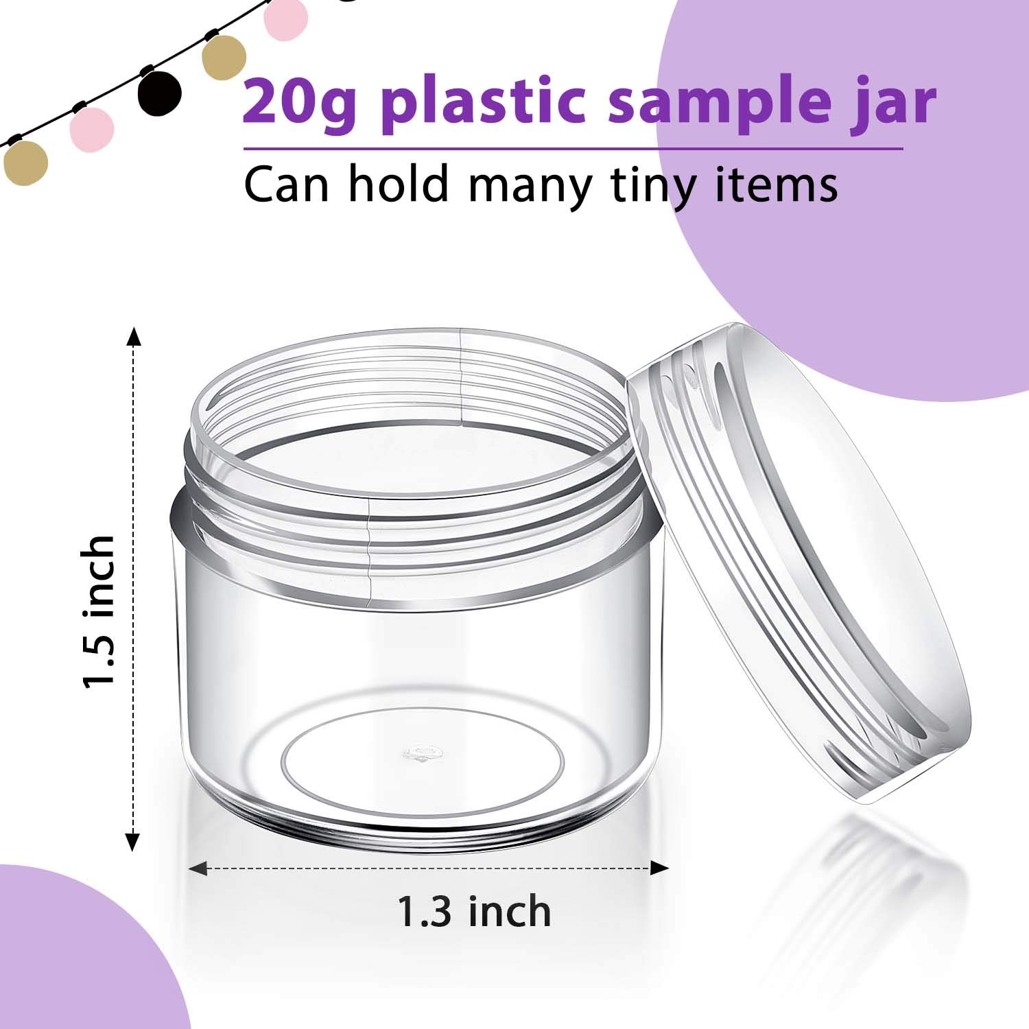 Boao 50 Pieces 20g Empty Clear Plastic Pot Jars with Lids Round Cosmetic Sample Containers Mini Travel Jars for Storage of Creams Lipsticks Ear Studs