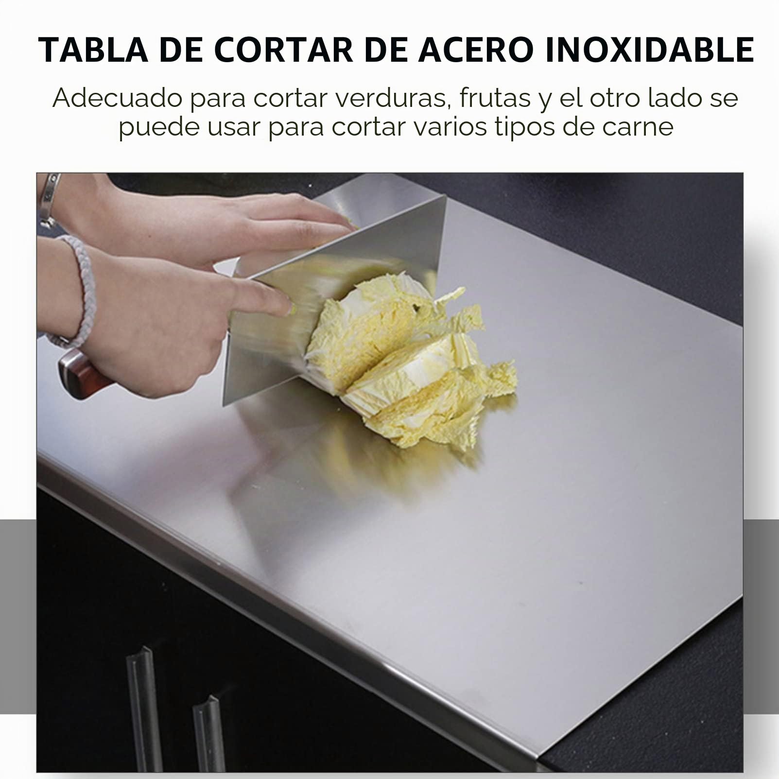 HEMOTON Tabla de Cortar de Cocina de Acero Inoxidable, Tabla de Cortar de Alimentos, Tabla de Hornear (Plata)