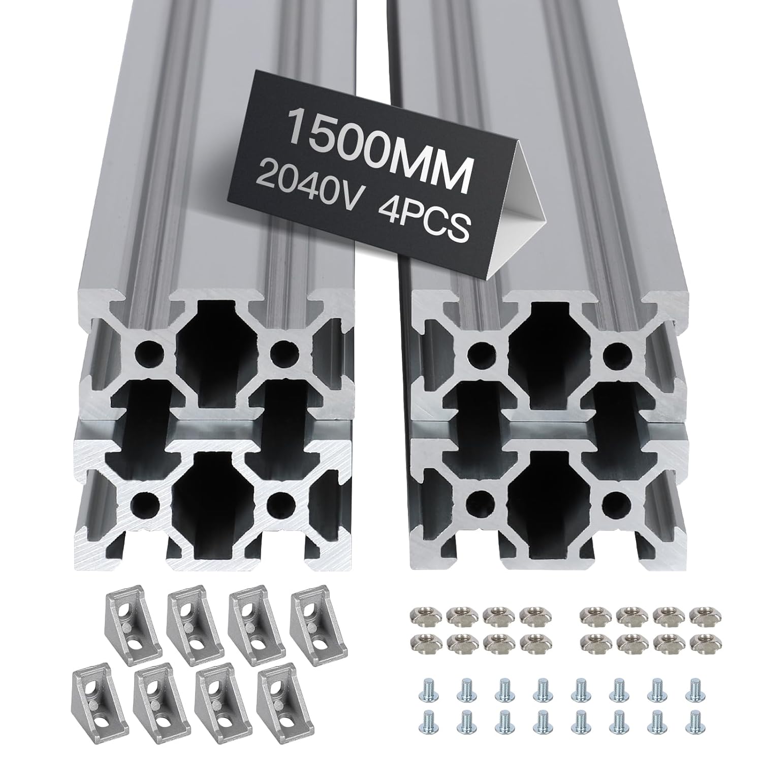 4pcs 1500mm V Slot 2040 Aluminum Extrusion European Standard Anodized Linear Rail for 3D Printer Parts and CNC DIY Silver 1500mm Silver 4