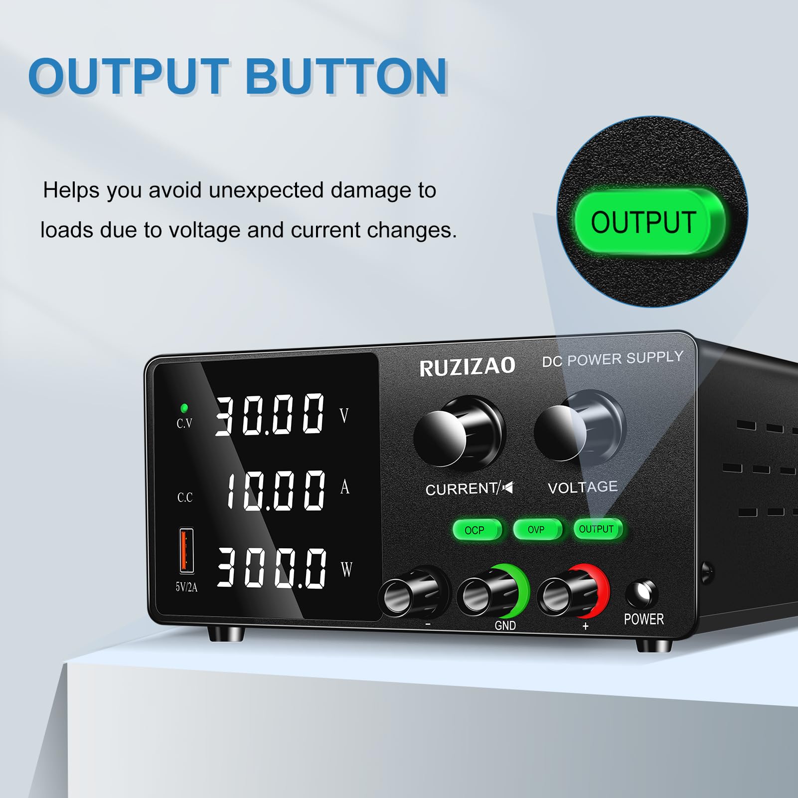 Alimentatore da Banco 30V 10A 300W Alimentatore da Laboratorio DC Regolabile Stabilizzato, Funzione OCP, Funzione OVP, Interruttore di Uscita, Manopola Encoder, Porta USB 5V/2A