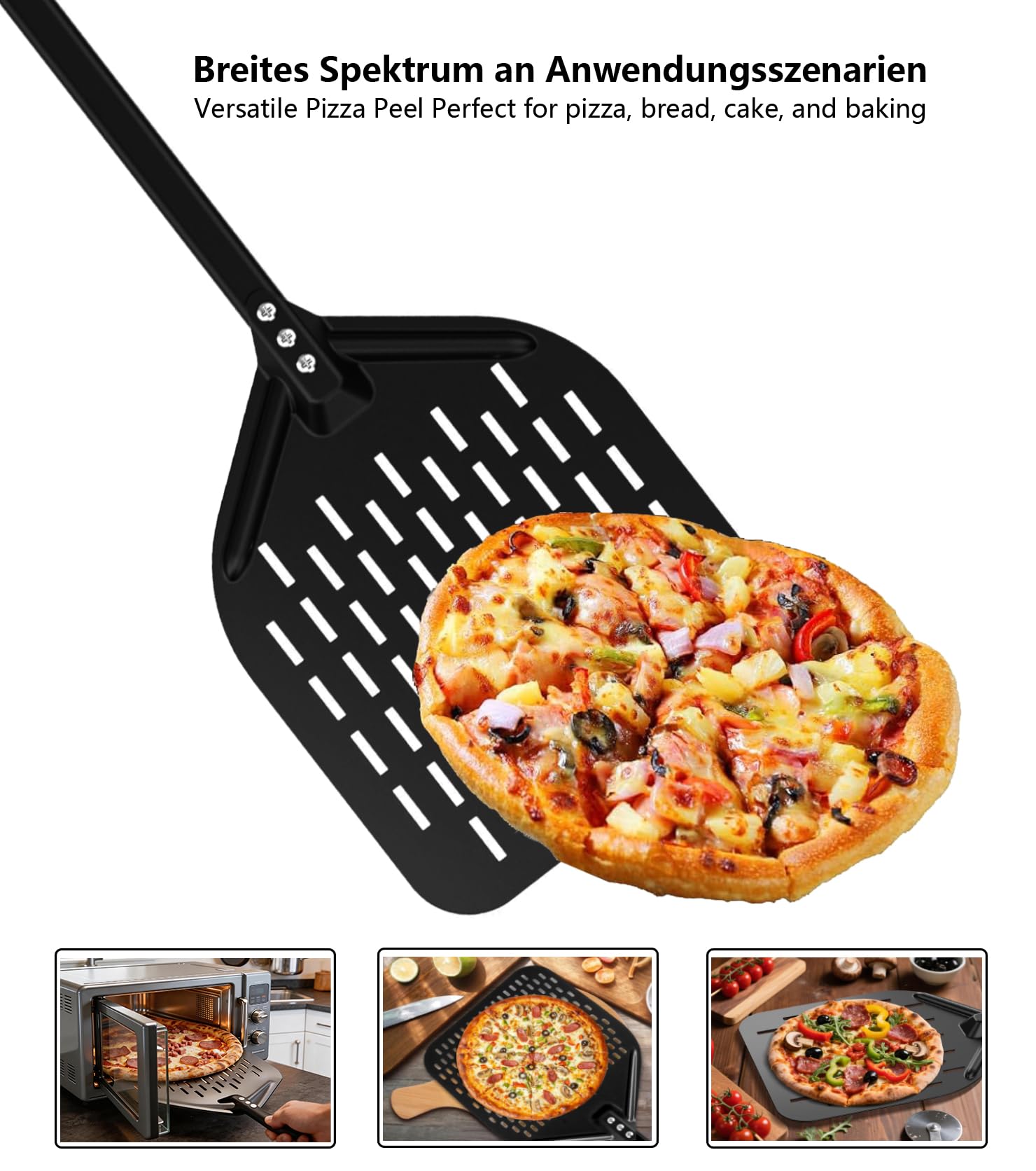 Juego de pala para pizza perforada, pala perforada de aluminio, cómodas asas aisladas térmicamente extraíbles, con espátula para pizza de 7 zoll y 12 zoll, giro para transportar pizza