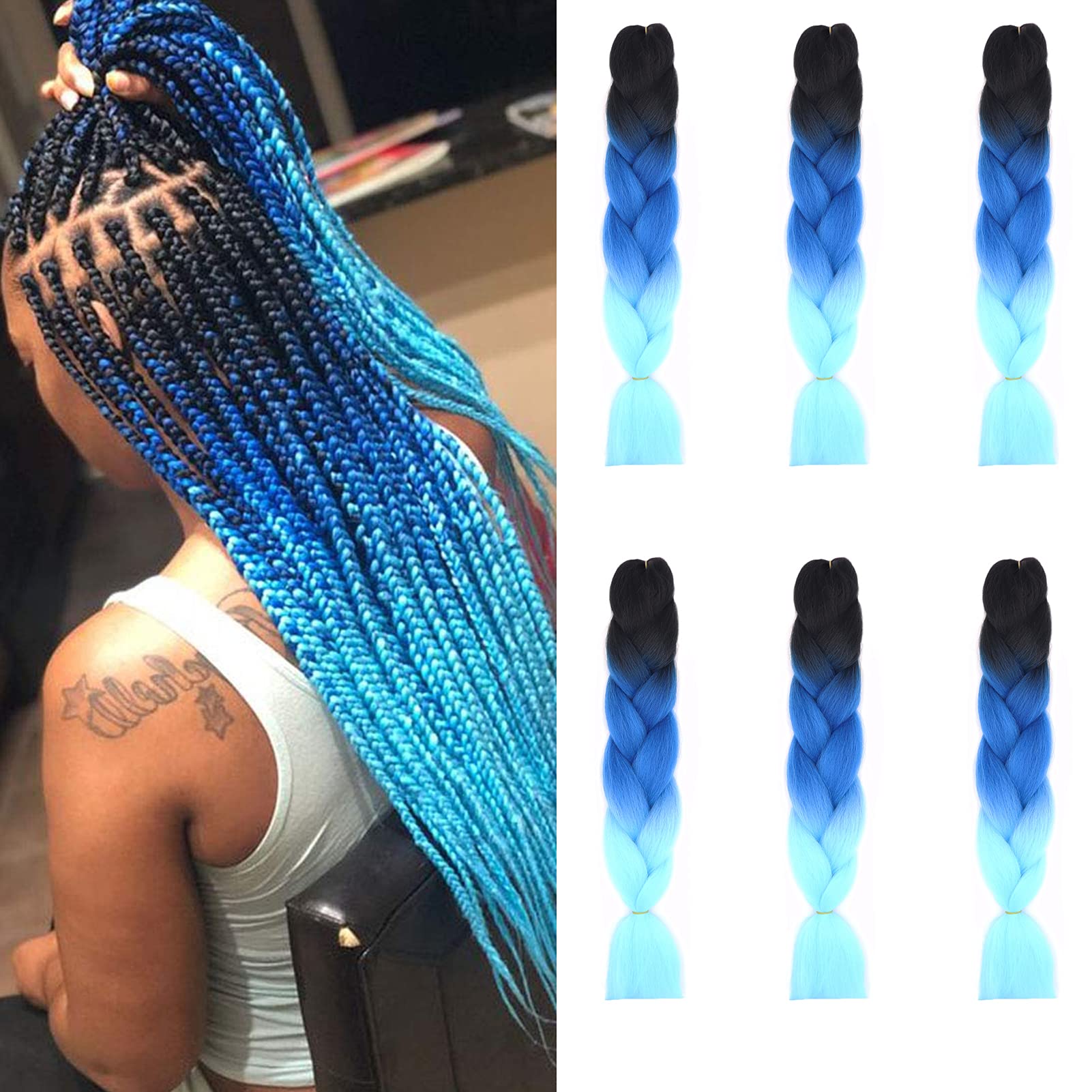 24inch Jumbo Braids Hair Extensions Ombre Braiding Hair Synthetic 3Pieces/lot Crochet Twist High Temperature African Box Braids, Sapphire Blue — view 94