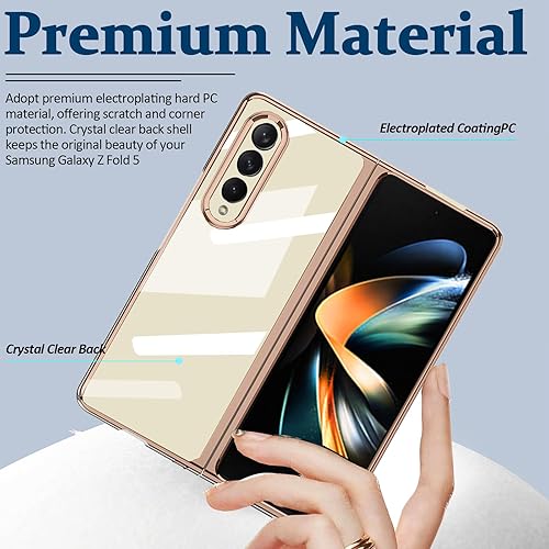 Miniatura 2 de Miimall Funda compatible con Samsung Galaxy Z Fold 5, policarbonato duro chapado transparente de lujo, cubierta trasera transparente, funda de
