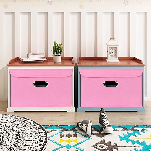 Vista 60 de STOREONE Contenedores de almacenamiento de tela, contenedor organizador plegable con tapas y asas de metal, para el hogar, dormitorio, armario, 3