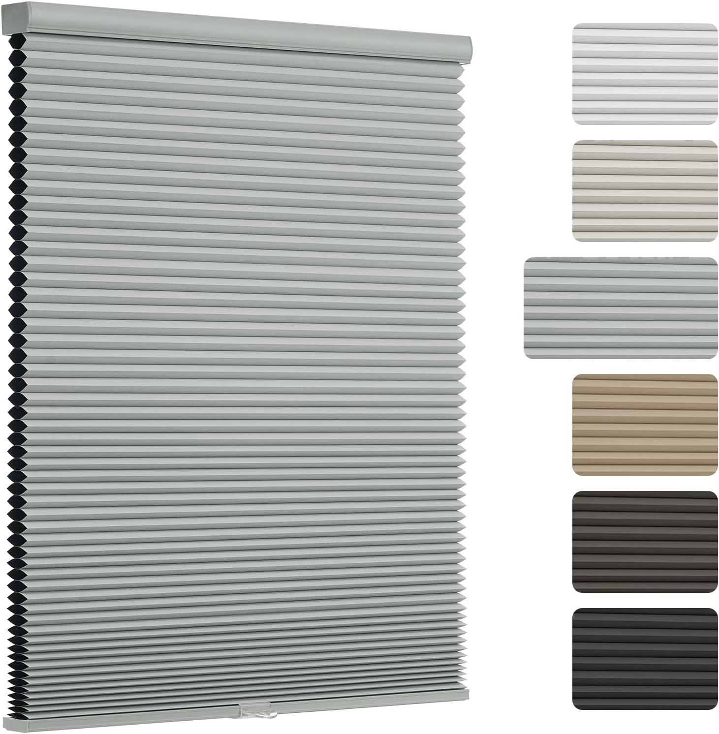 Changshade Blackout Cellular Shades, Cordless Honeycomb Window Blinds with Aluminum Alloy Rails, Color-Matching Fabric, Easy to Install for Bedroom, Living Room and Office,29" W72 H,Gray Blackout-gray 29"W*72"H