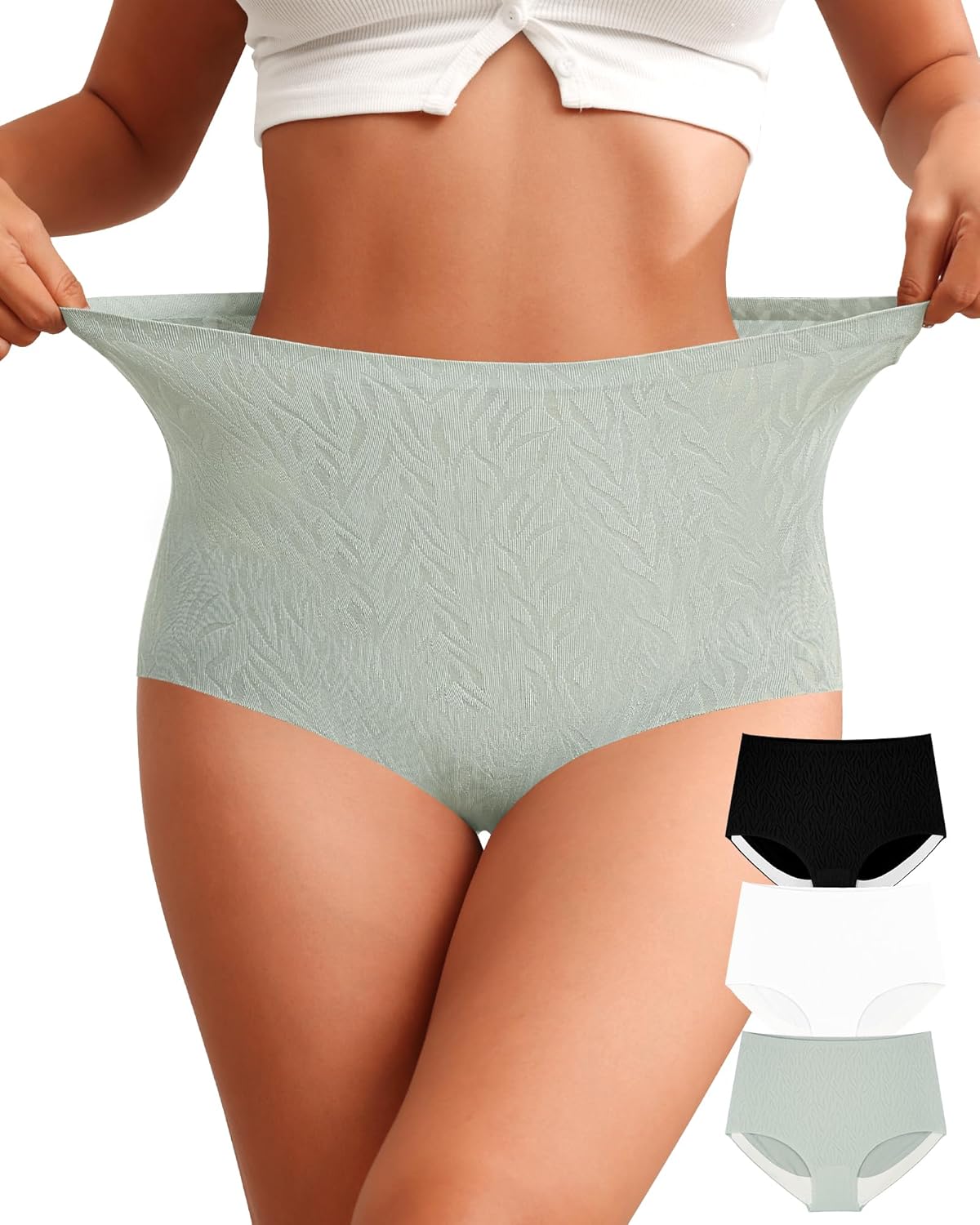 OLIKEME High Waisted Underwear Womens Seamless Postpartum Panties No show Ladies Briefs 3 Pack X-Large Multicolor-3pack