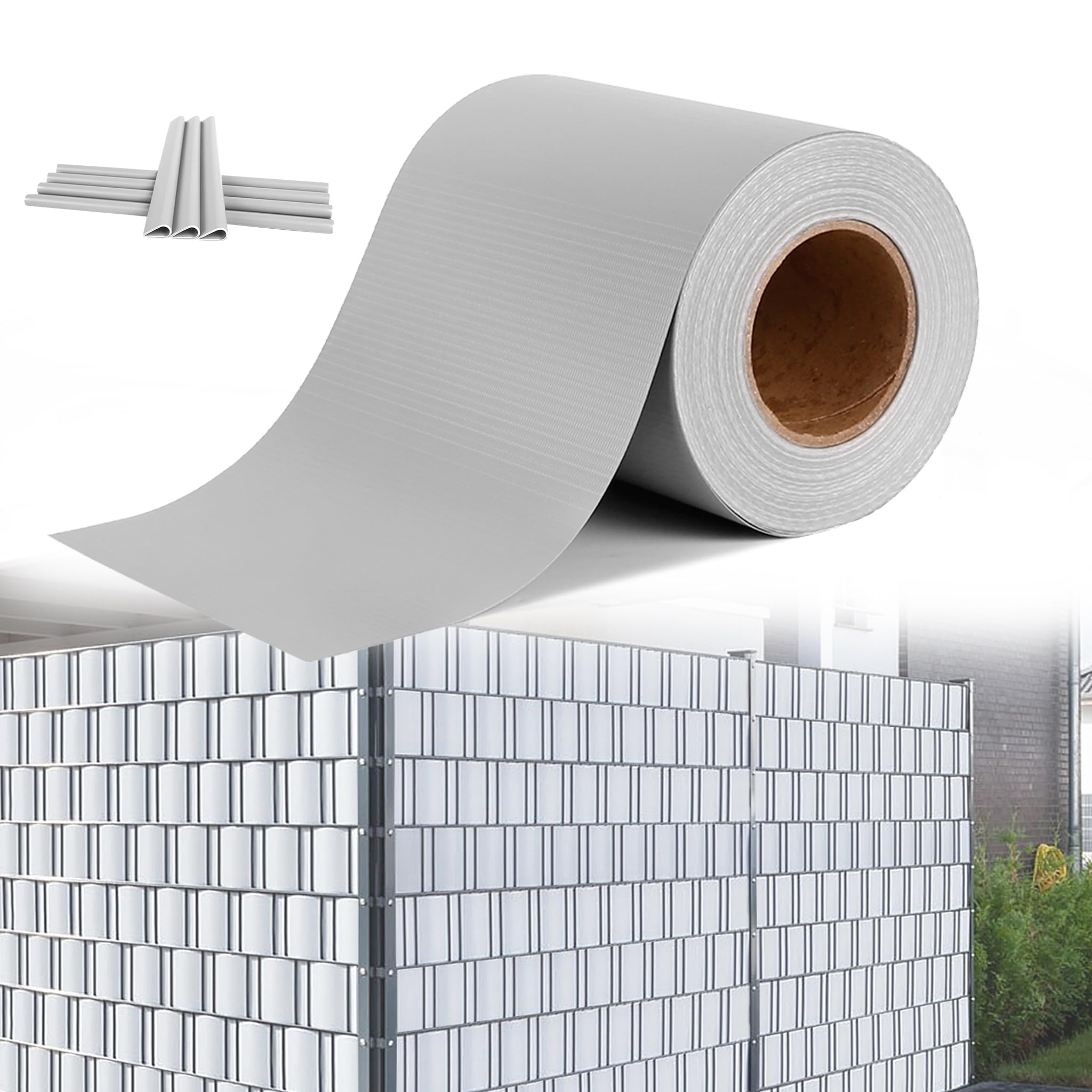 HENGMEI PVC Sichtschutzstreifen Sichtschutz Sichtschutzfolie Doppelstabmatten Zaun 65m x 19 cm mit 30 Stücke Befestigungsclipse Gartenzaun Windschutz für Zaun, Grau
