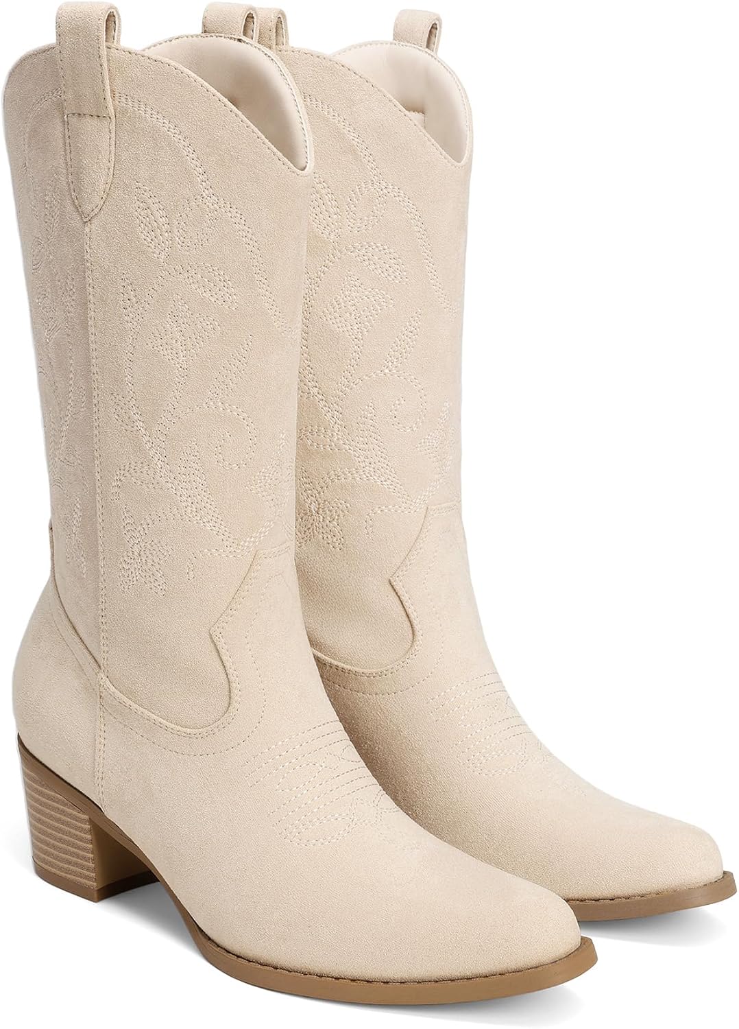 DREAM PAIRS Cowboy Boots for Women Cowgirl Western Boots Fashion Embroidery Stitched Chunky Heel Mid Calf Boots