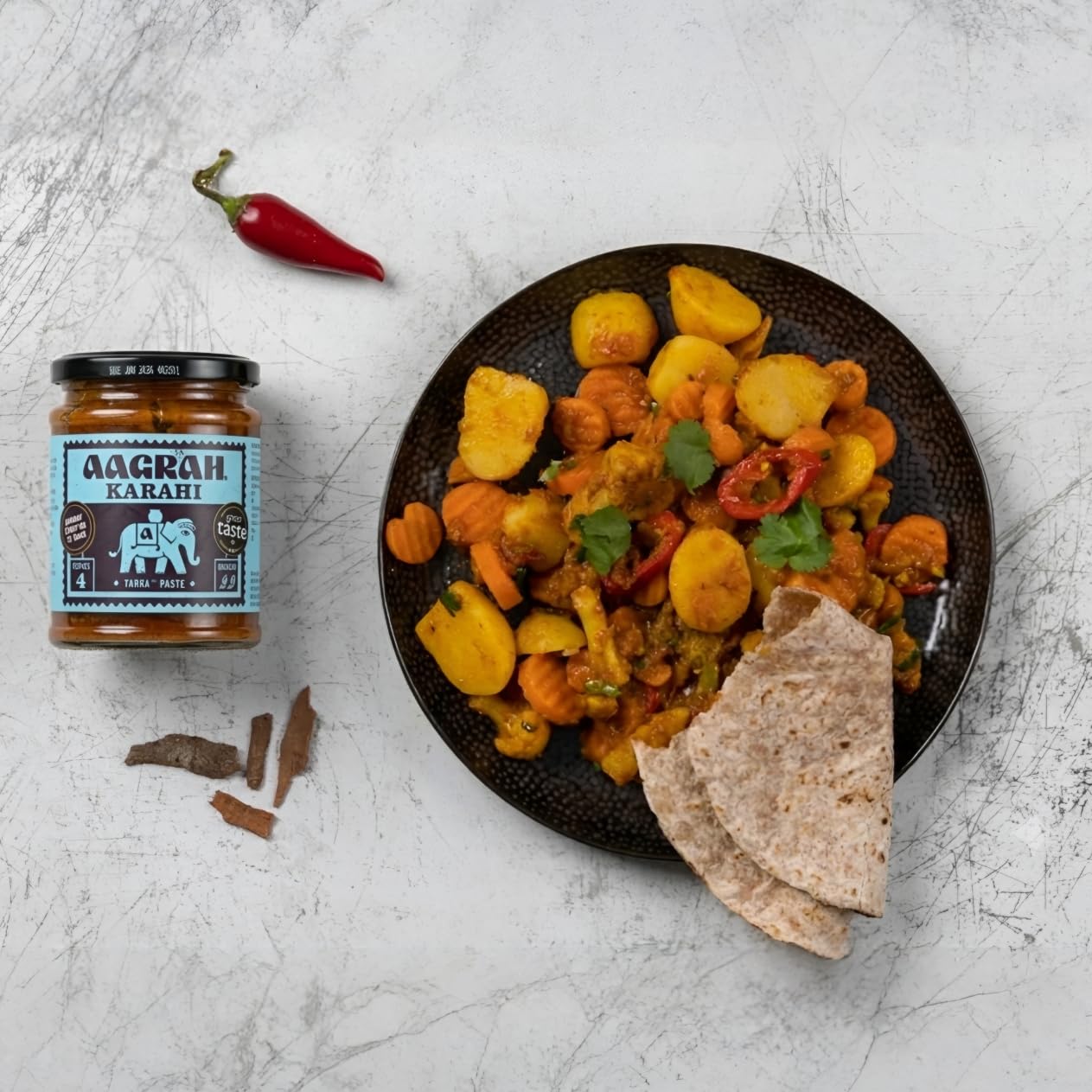 Aagrah Karahi Tarka Indische Curry-Kochsoße – authentische Restaurant-Rezeptbasis – mittel-mild – 270 g Glas für 3–4 – 6 Stück