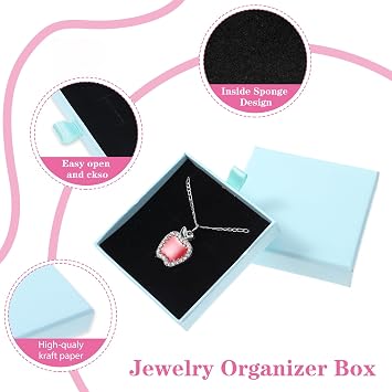 2Pcs Small Gift Box Square Present Box 8cm Blue Gift Boxes for Presents Cardboard Organizer Boxes for Bracelets Necklaces Earrings Souvenirs Jewelry Birthday Wedding Party Mother'S Day Favors