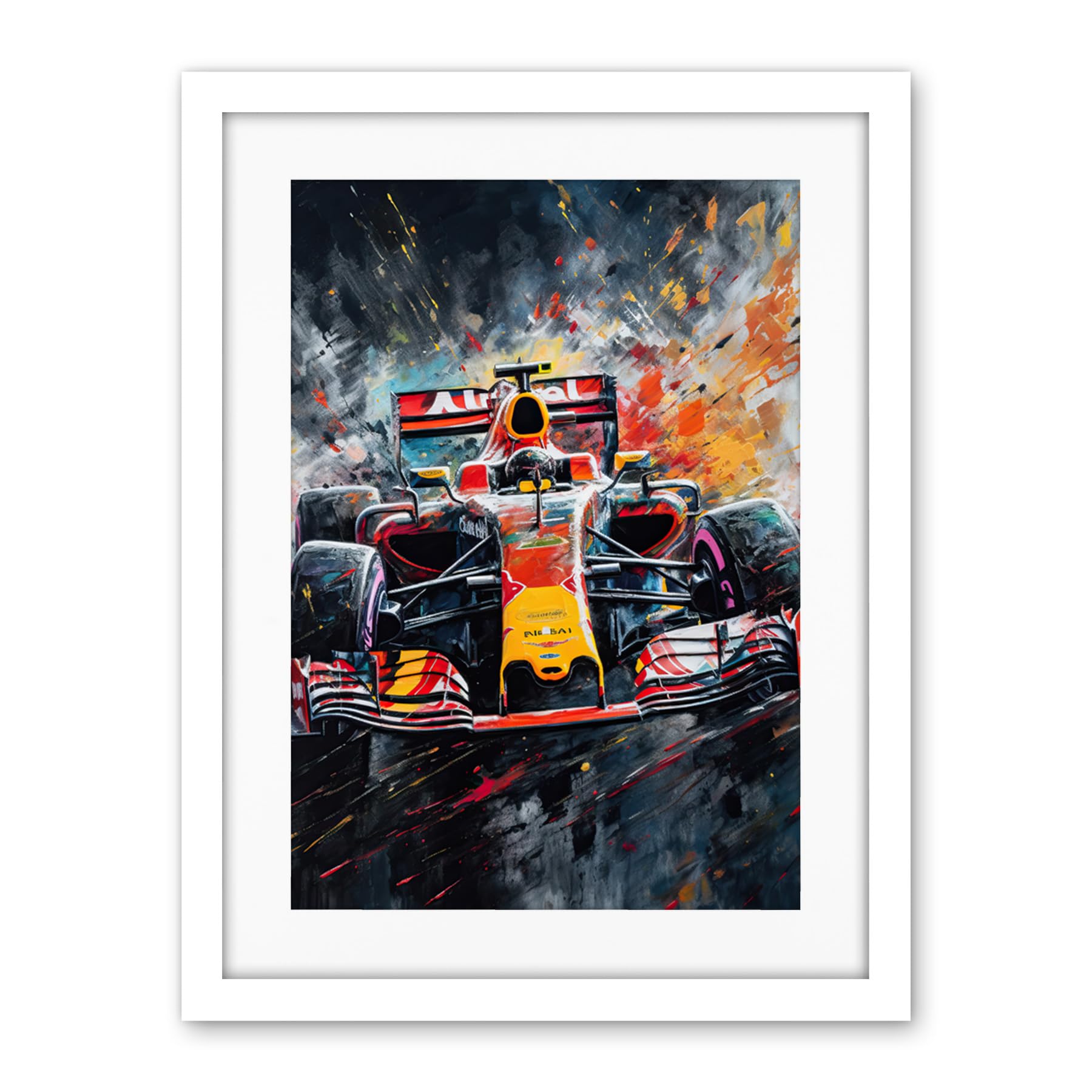 Artery8 Race Car Driver Racing Action Shot Painting Artwork Framed Wall Art Print 18X24 Inch