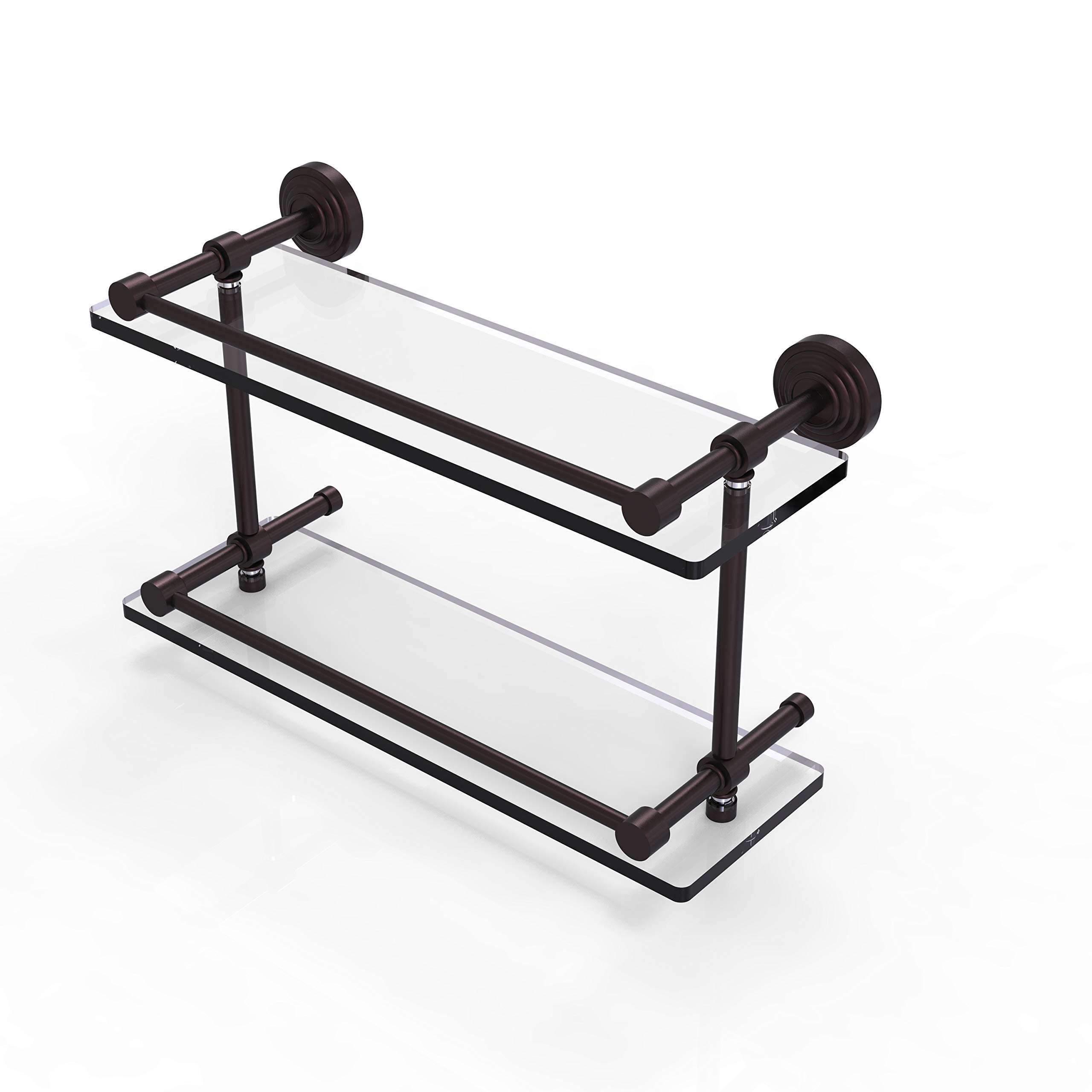 Allied Brass WP-2/16-GAL-ABZ Waverly Place 16 Inch Double Gallery Rail Glass Shelf, Antique Bronze