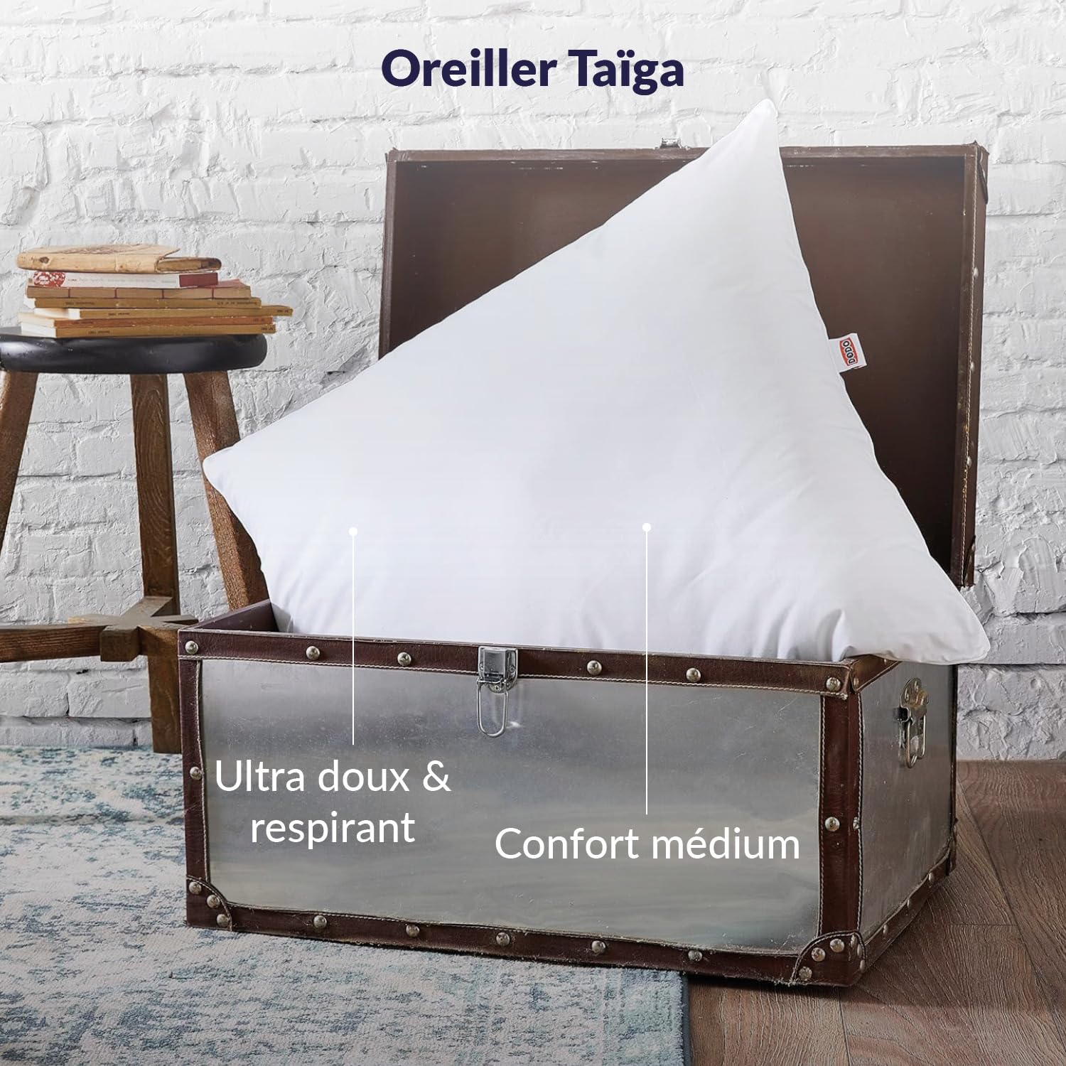 DODO - Lot de 2 Oreillers Synthétiques Taïga 60x60 cm - Confort Médium, Toucher Doux et Respirant - Garnissage 100% Polyester Fibre Circul'Air - Lavable en Machine à 40°C