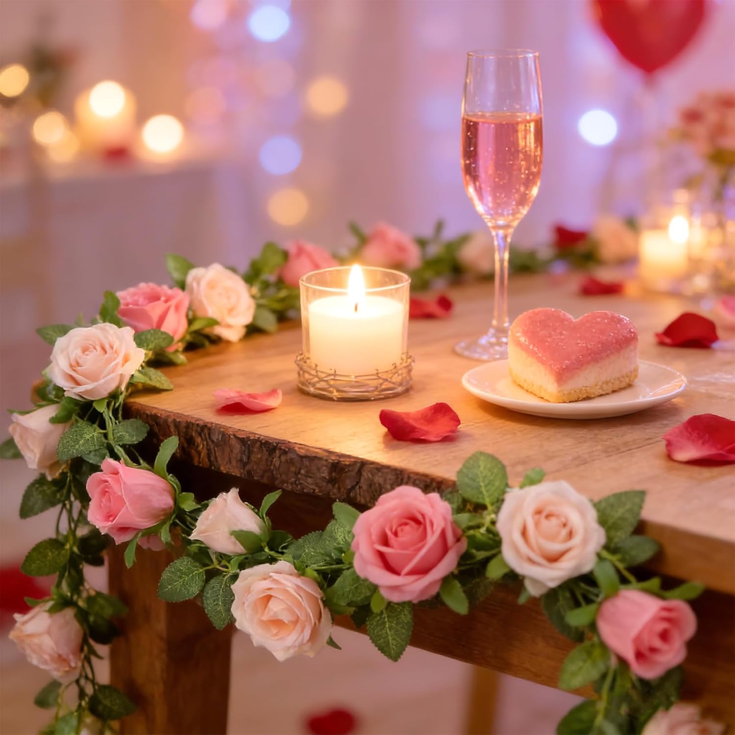 Greentime 2 Pcs 13FT Pink Artificial Rose Flower Garland Valentine's Day Decor Fake Rose Vine Gift for Her Home Wall Wedding Arch Table Centerpiece Room Stairs Fireplace Decoration (Light Dark Pink) - Image 4