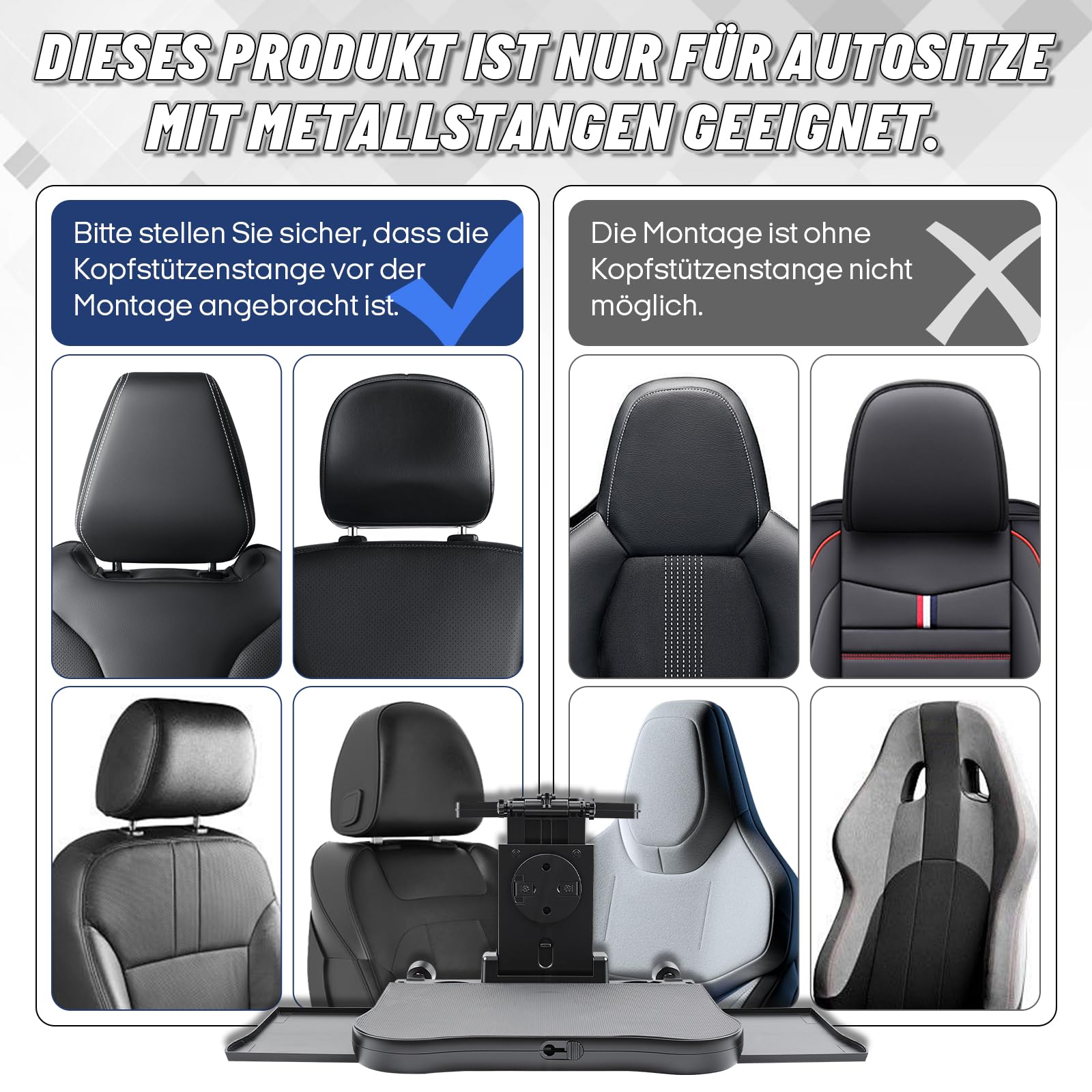Auto Tisch für Rücksitz Beifahrer, Schreibtisch mit Getränkehalter und Handyhalter, Multifunktional Autositz Tabletttisch, Faltbarer Einstellbar Tisch für Autositz, Belastbarkeit 20kg