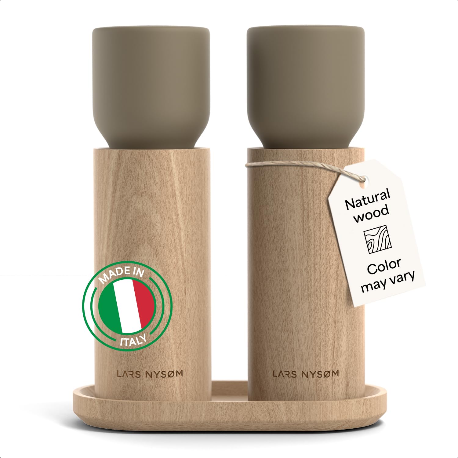 LARS NYSØM Salz und Pfeffermühle Holz Set - Manuelle Mühlen Keramikmahlwerk