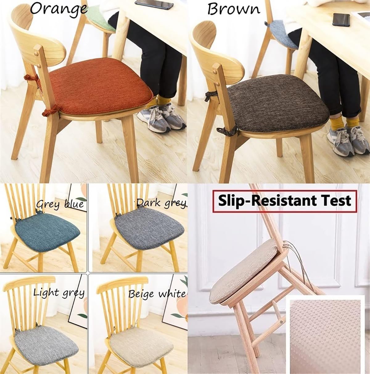 Coussins de chaise de salle à manger 43,2 x 40,6 cm en forme de U avec attaches antidérapantes - Housse de rechange réutilisable en coton et lin - Couleur café