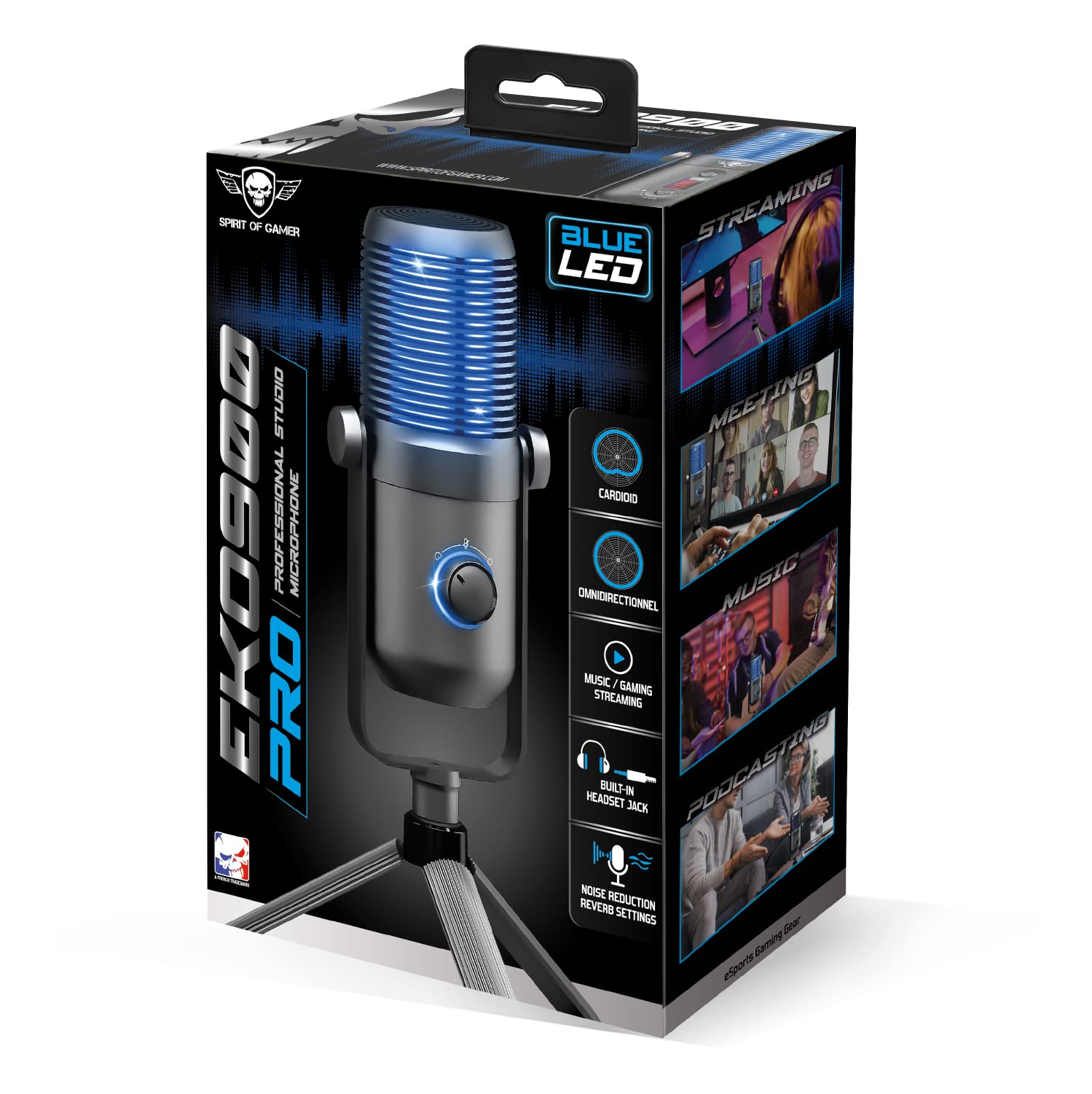 Spirit Of Gamer - EKO 900 - Micro Gaming USB à Double Condensateur avec Trépied Antidérapant - Microphone Idéal pour Enregistrement de la Voix, Streaming, Podcast et ASMR - Compatible PC et Mac