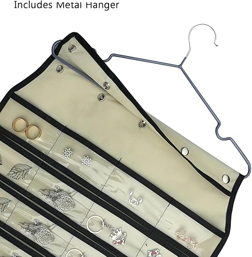 Miniatura 30 de BB Brotrade Organizador colgante de joyas, organizador de accesorios, organizador de 56 bolsillos para guardar joyas (Beige-56 bolsillos)