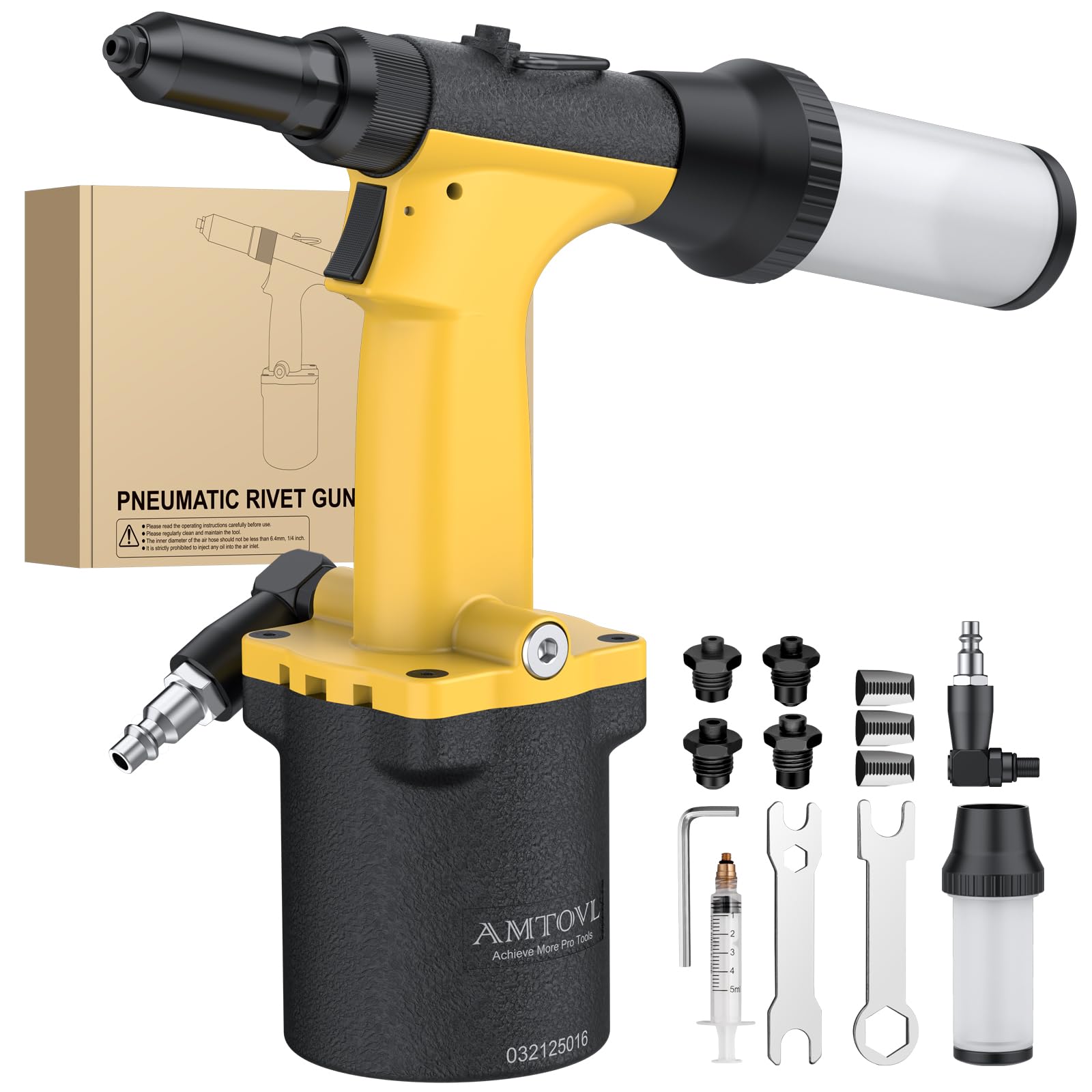 AMTOVL Rivettatrice Pneumatica - 1000 KGF Tirando Rivettatrice Pneumatica Kit Rivettatrice ad Aria per Rivetti a 2,4 mm 3,2 mm 4,0 mm 4,8 mm Rivettatrice Pneumatica Resistente per Fabbricazione