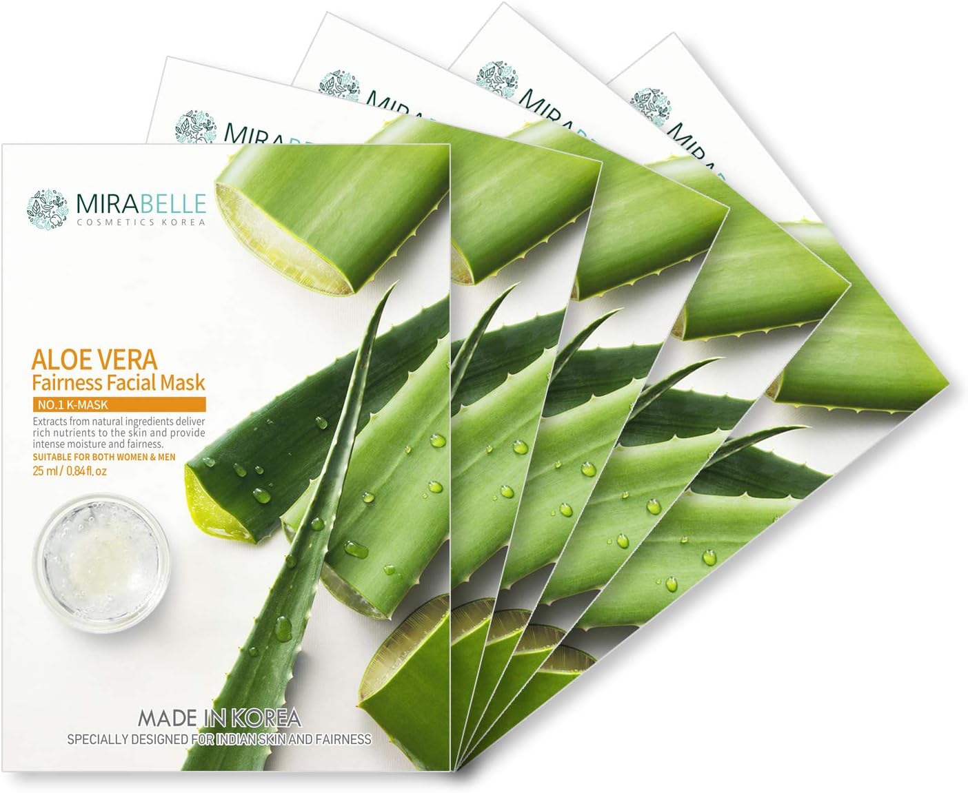 MIRABELLE COSMETICS KOREA Aloe Vera Fairness Facial Mask (Pack of 5)